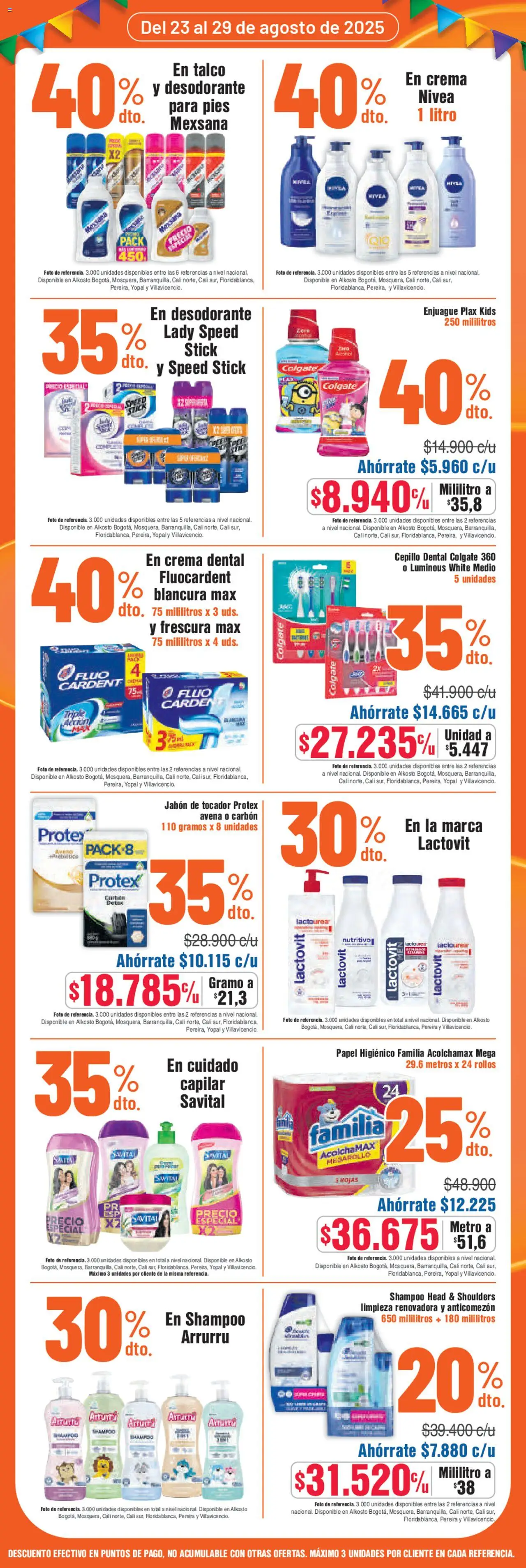 Alkosto folleto │ válido desde el 23.08.2025 | Página: 5 | Productos: Cepillo, Αφρώδες κρασί, Papel higienico, Crema