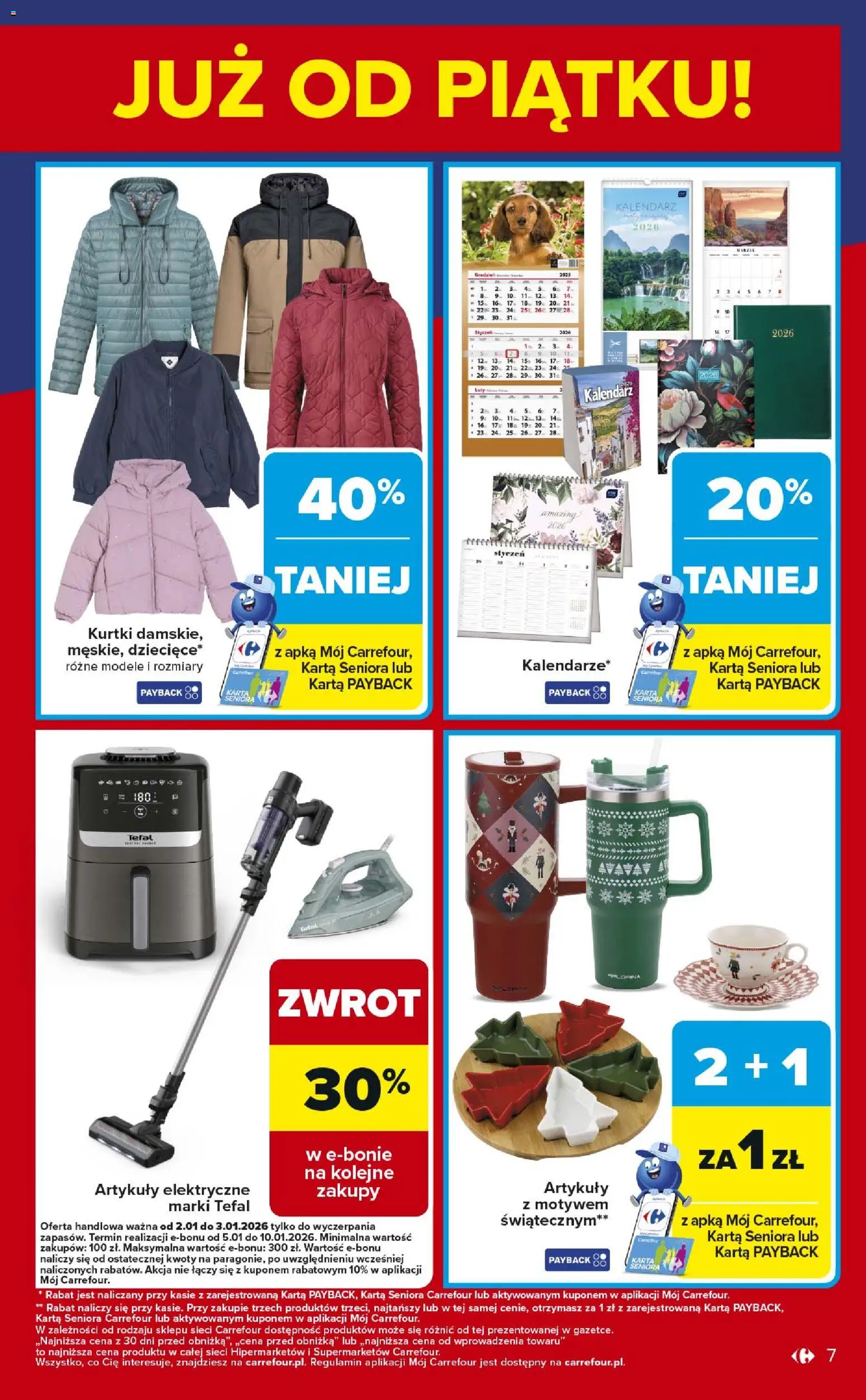 Carrefour Gazetka - Weekend okazji od 02.01.2026 | Strona: 7 | Produkty: Karta, Kalendarz, Tefal