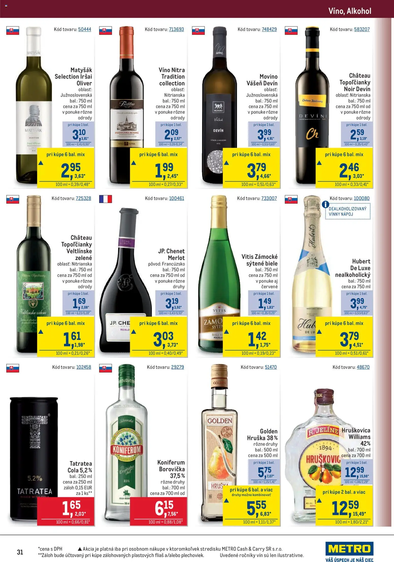 Nové Metro akcie – leták je platný od 11.02.2026 | Strana: 31 | Produkty: Borovička, Koniferum, Alkohol, Cola