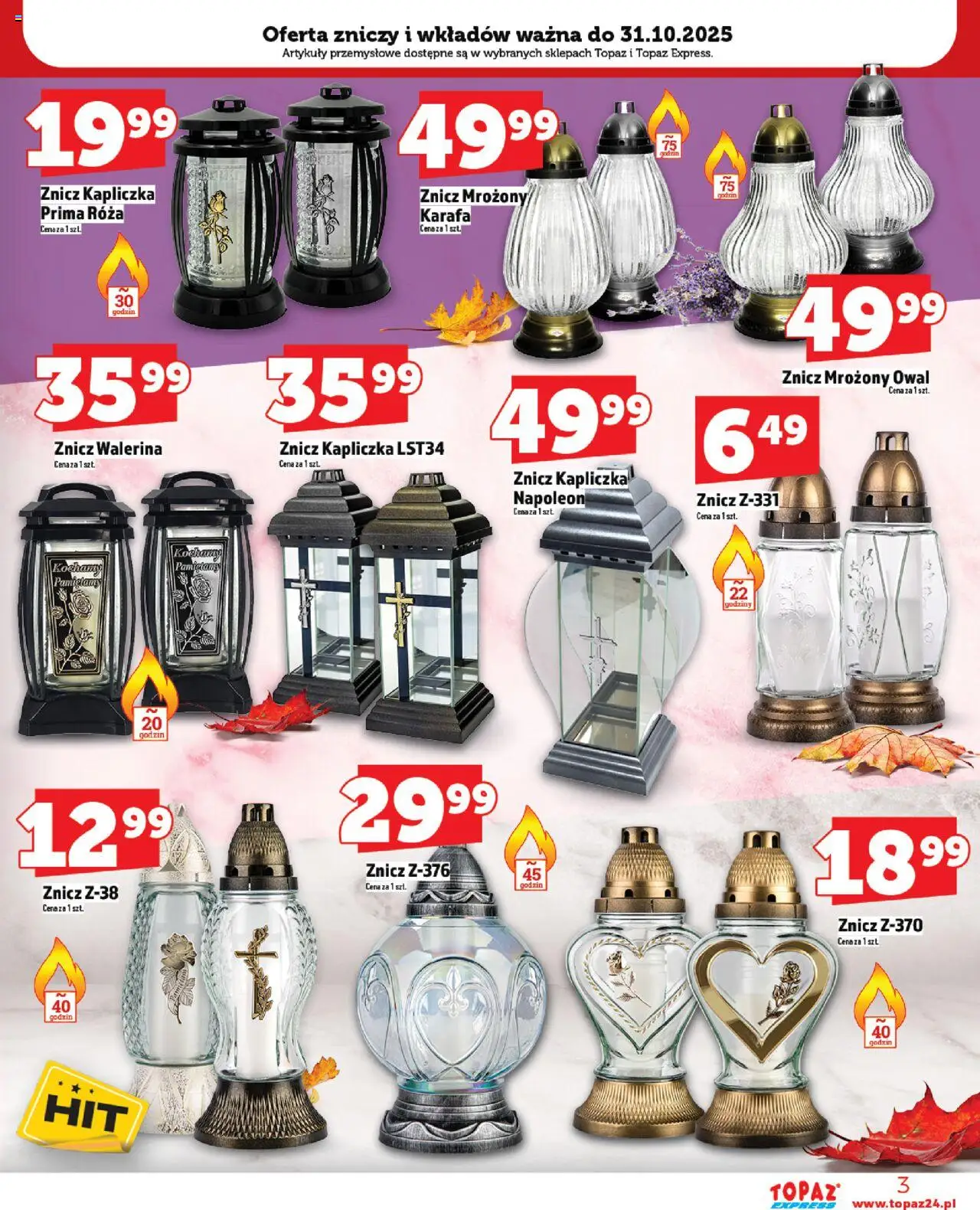 Topaz Gazetka - Express od 23.10.2025 | Strona: 3 | Produkty: Znicz kapliczka, Artykuły przemysłowe