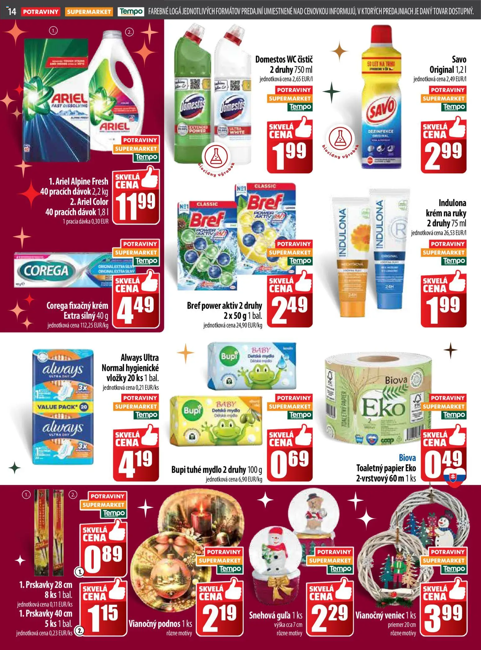 Nové COOP Jednota akcie – leták je platný od 18.12.2025 | Strana: 14 | Produkty: Wc, Toaletný papier, Mydlo, Krém