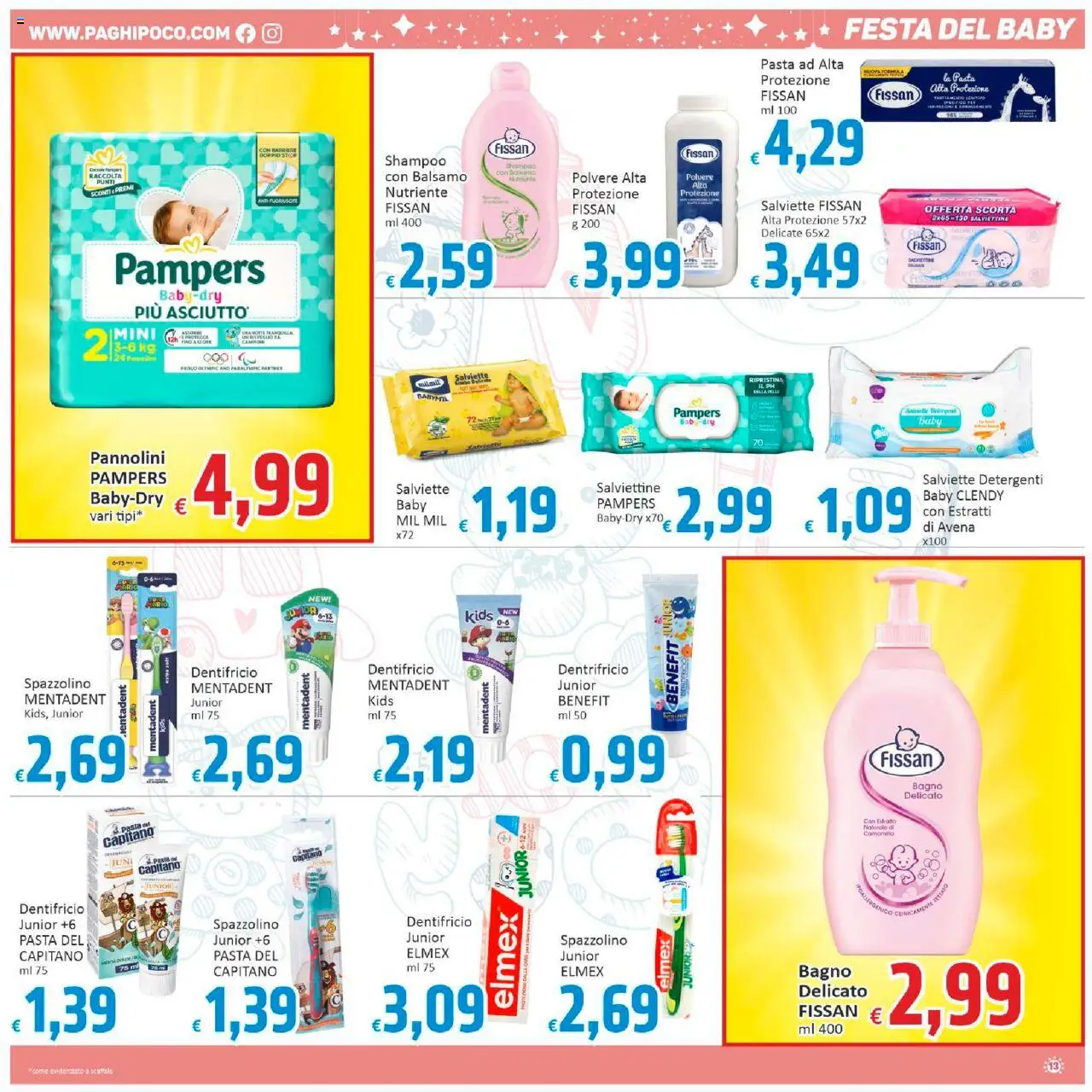 Volantino Paghi Poco del 29.08.2025 | Pagina: 13 | Prodotti: Dentifricio, Pasta, Pampers, Scaffale