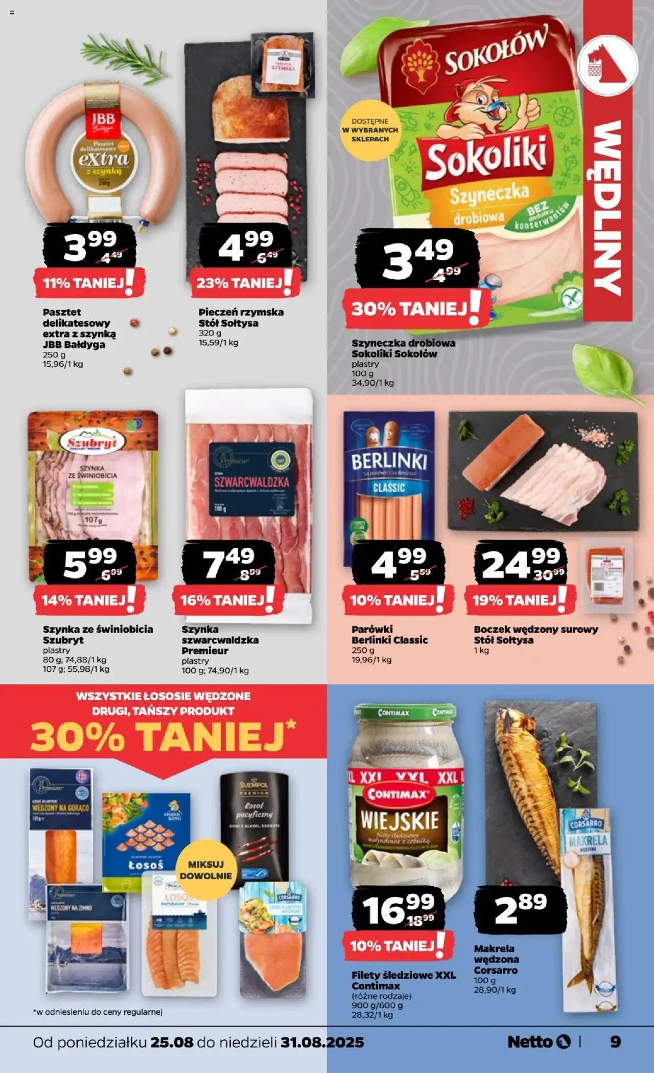 Netto gazetka - Spożywcza od 25.08.2025 | Strona: 9 | Produkty: Szynka, Boczek wędzony, Stół, Boczek