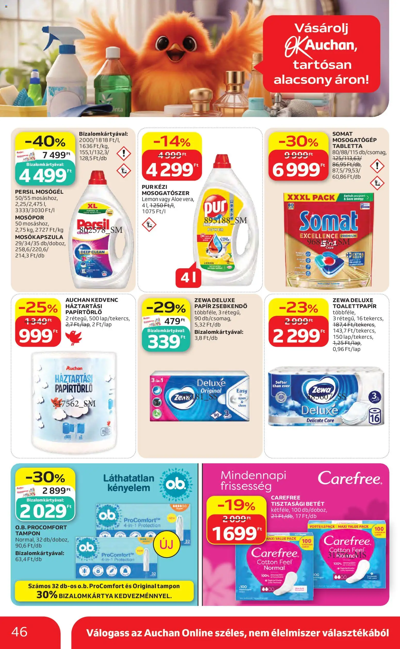 Auchan akciós ujság - amely érvényes a következő dátumtól: 30.04.2026 | Oldal: 46 | Termékek: Mosogatógép, Tisztasági betét, Mosókapszula, Mosópor