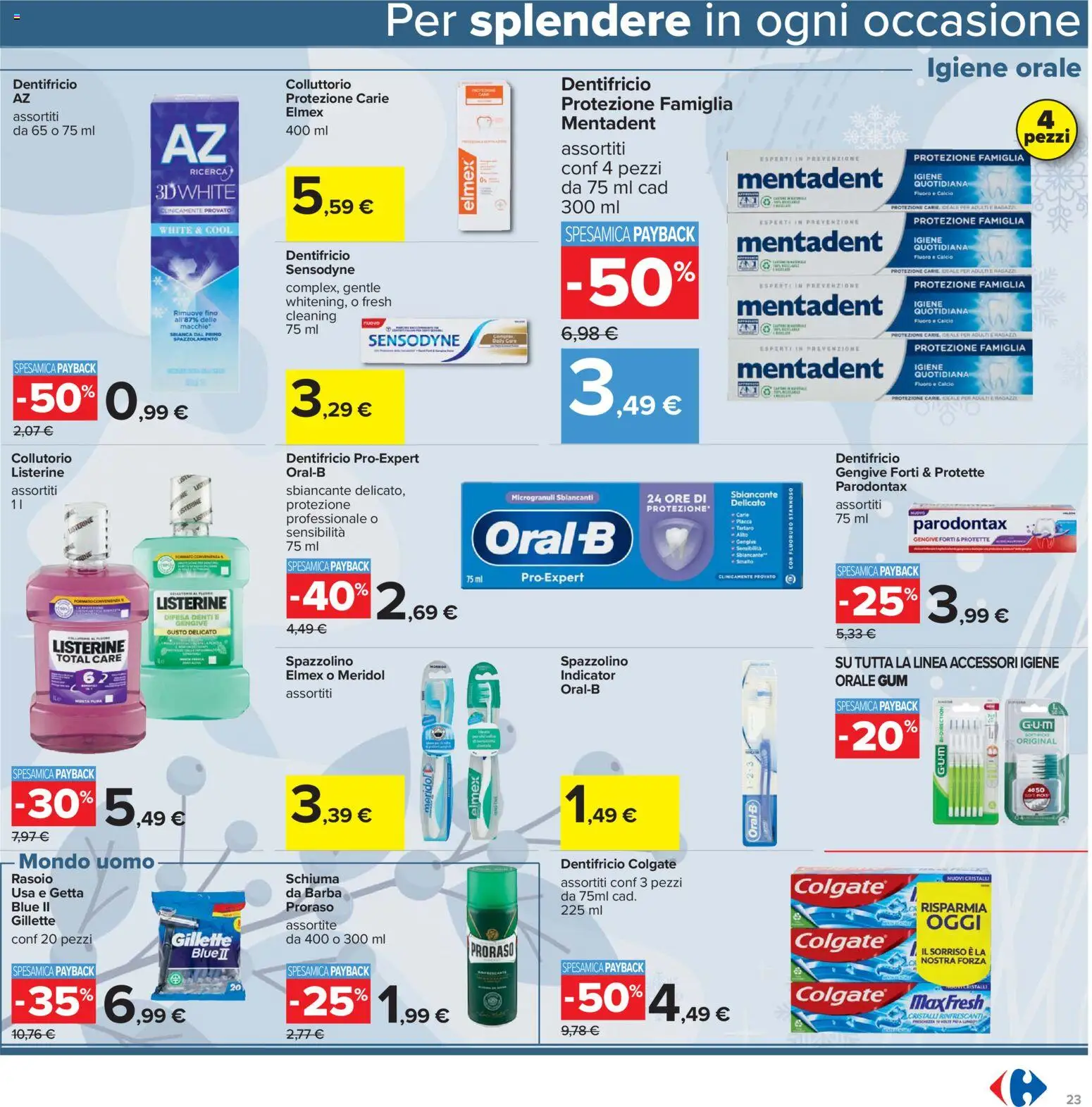 Volantino Carrefour del 13.03.2026 | Pagina: 23 | Prodotti: Rasoio, Dentifricio, Spazzolino, Collutorio