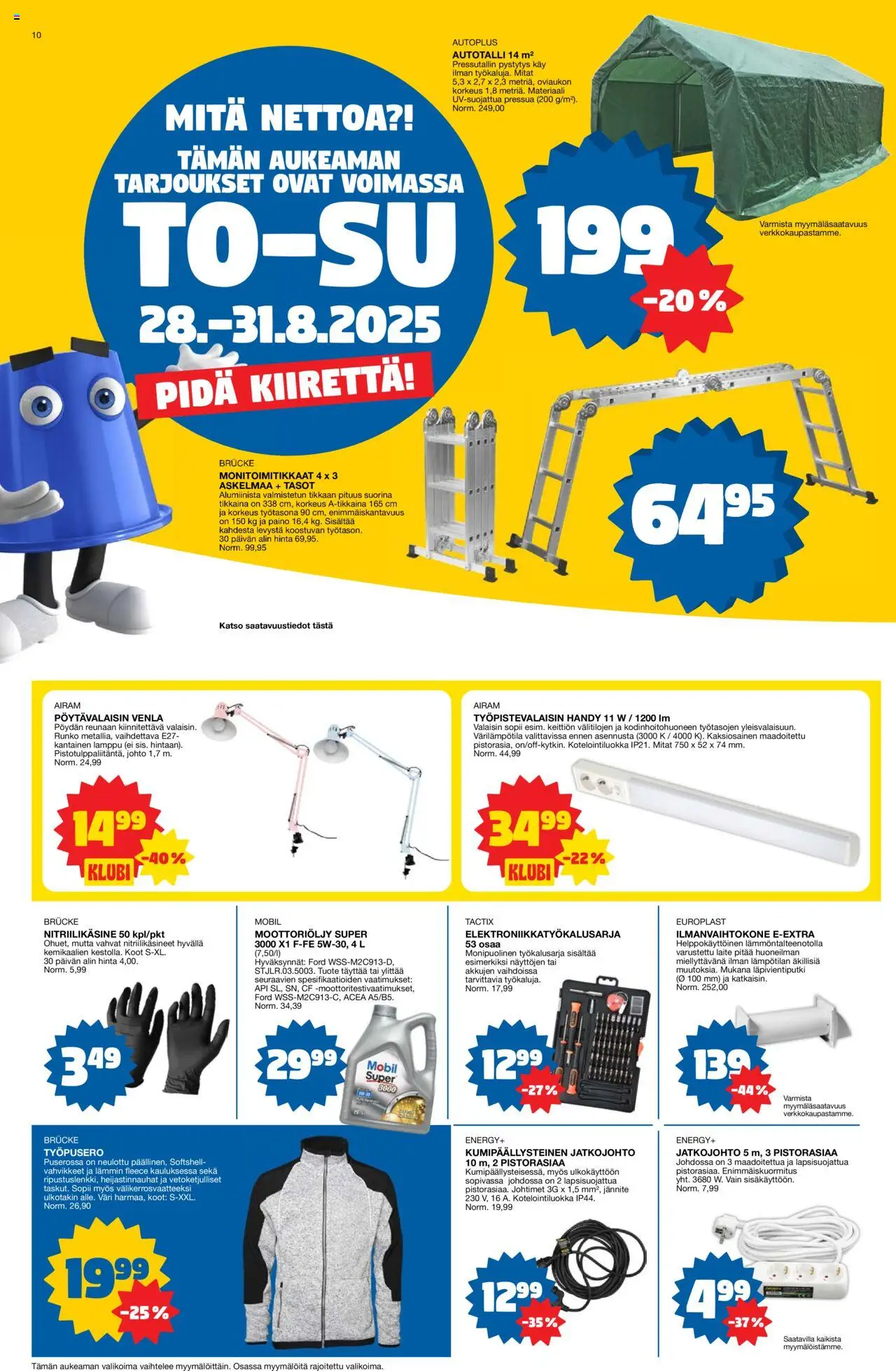  | Sivu: 10 | Tuotteet: Jatkojohto, Moottoriöljy, Lamppu, Pöytävalaisin