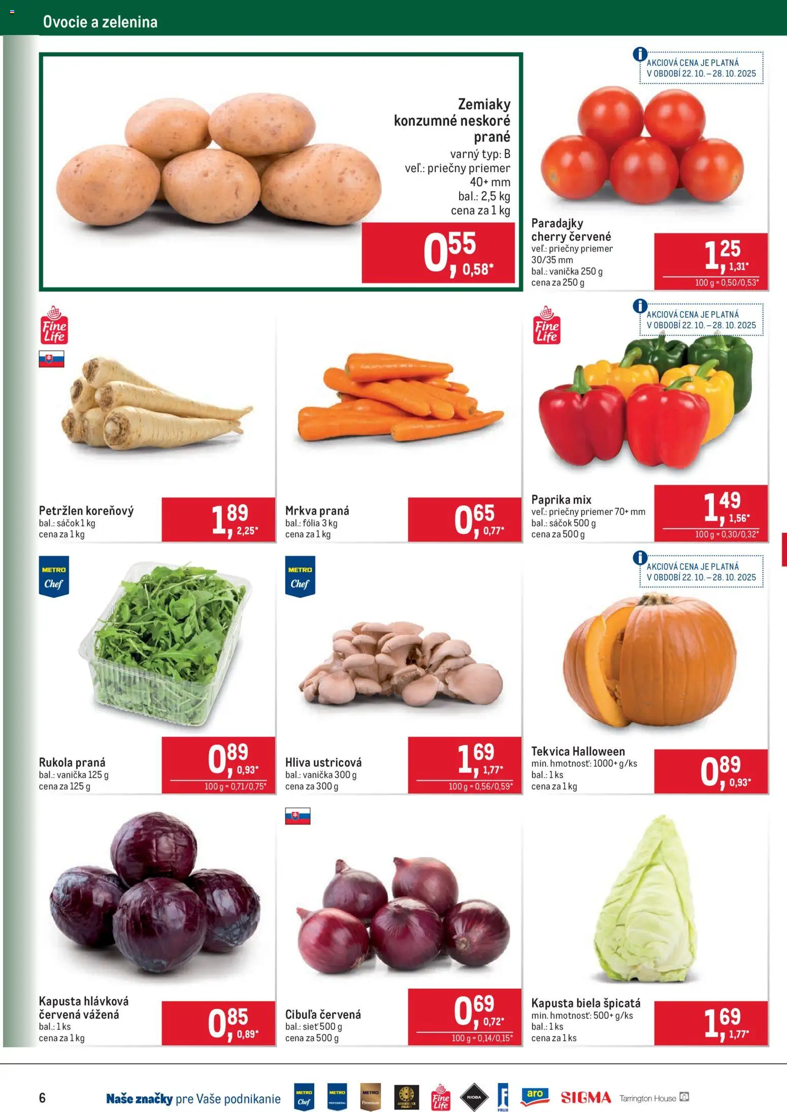 Nové Metro akcie – leták je platný od 22.10.2025 | Strana: 6 | Produkty: Paprika, Mrkva, Cibuľa, Ovocie