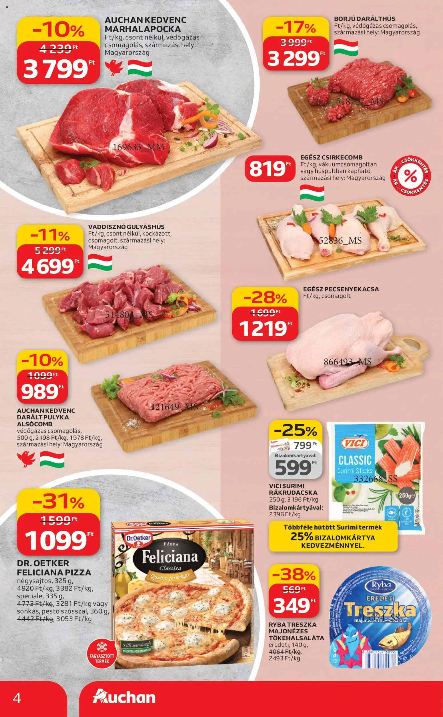 Auchan akciós ujság - amely érvényes a következő dátumtól: 05.02.2026 | Oldal: 4 | Termékek: Pesto, Pecsenyekacsa, Pizza, Csirkecomb
