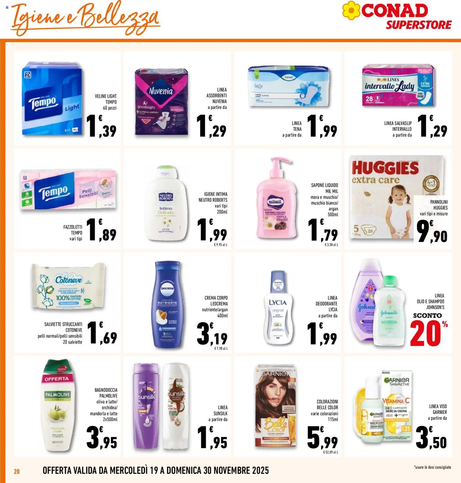 Volantino Conad del 19.11.2025 | Pagina: 20 | Prodotti: Crema, Veline, Intimo, Latte