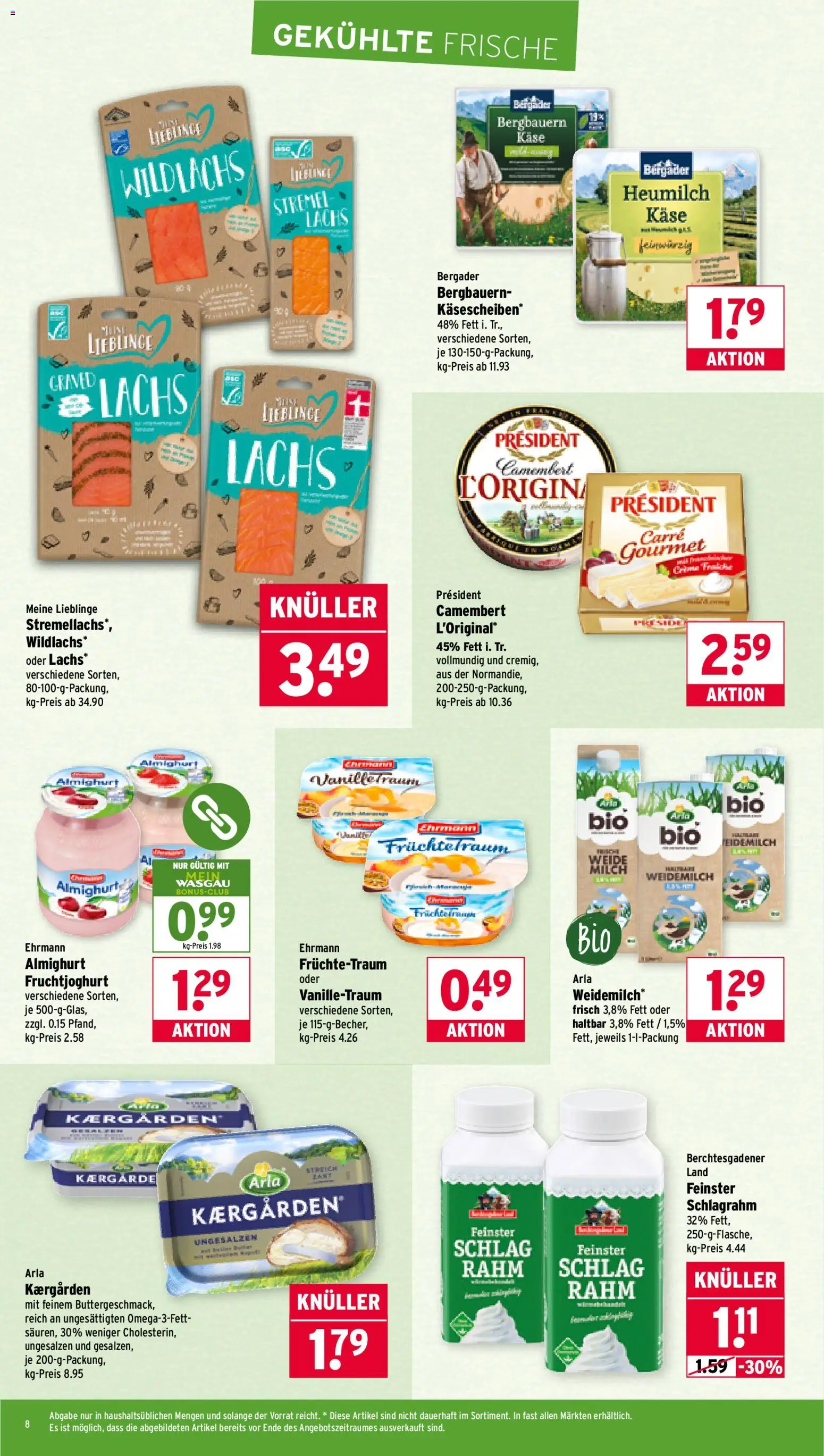 Wasgau Prospekt 	 – gültig ab 27.10.2025 | Seite: 8 | Produkte: Ehrmann almighurt, Käse, Fruchtjoghurt, Lachs