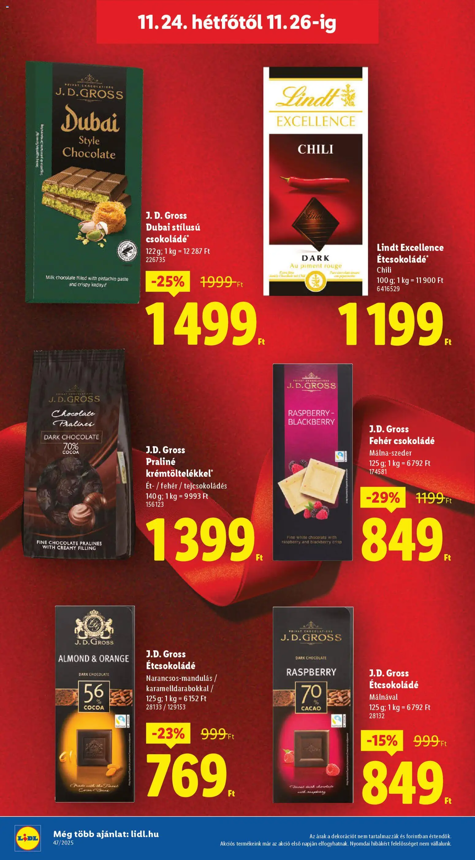 Lidl akciós ujság - amely érvényes a következő dátumtól: 20.11.2025 | Oldal: 60 | Termékek: Chili, Praliné, Étcsokoládé, Csokoládé