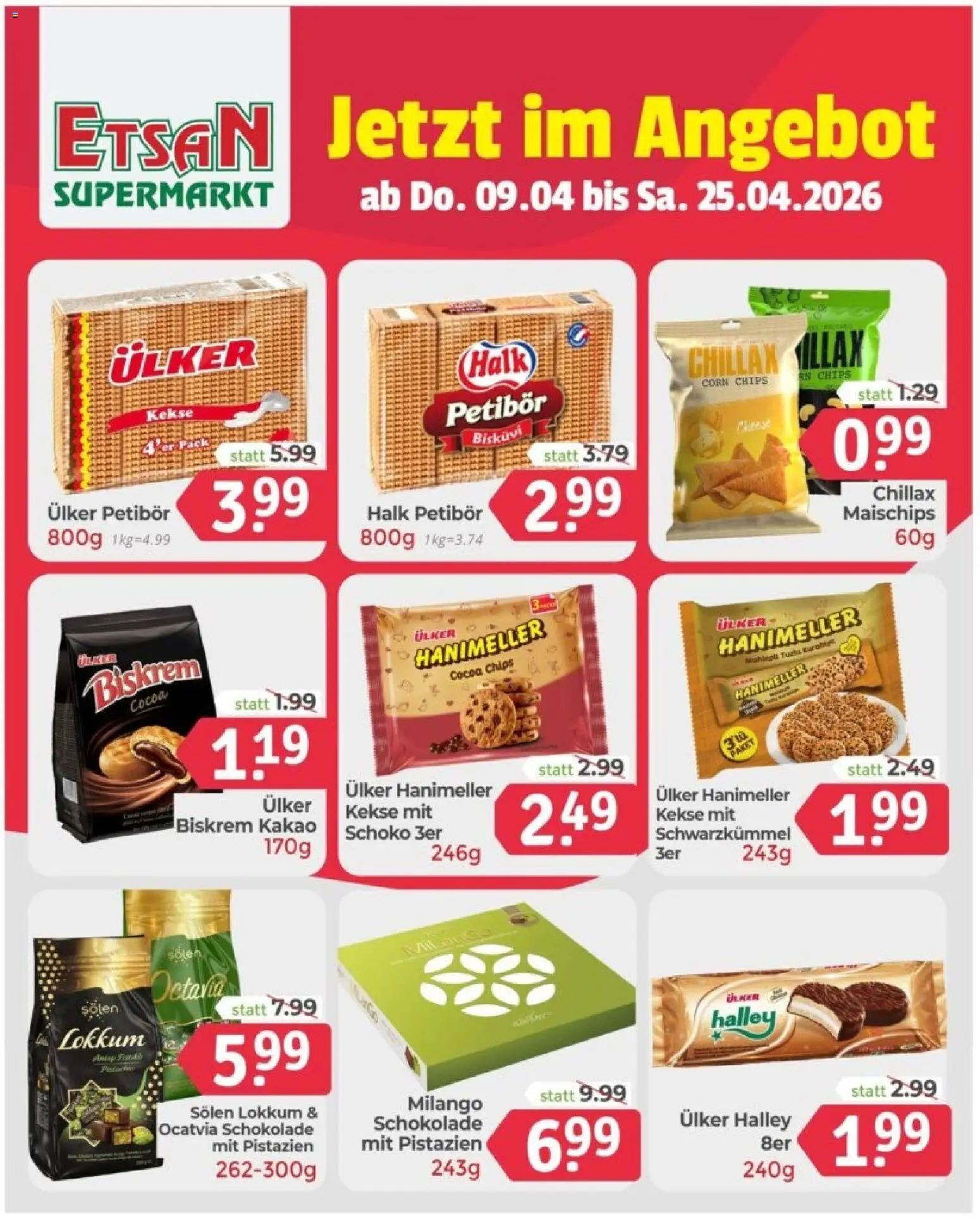 ETSAN Flugblatt gültig ab 09.04.2026 | Seite: 3 | Produkte: Chips, Kekse, Öl, Schokolade
