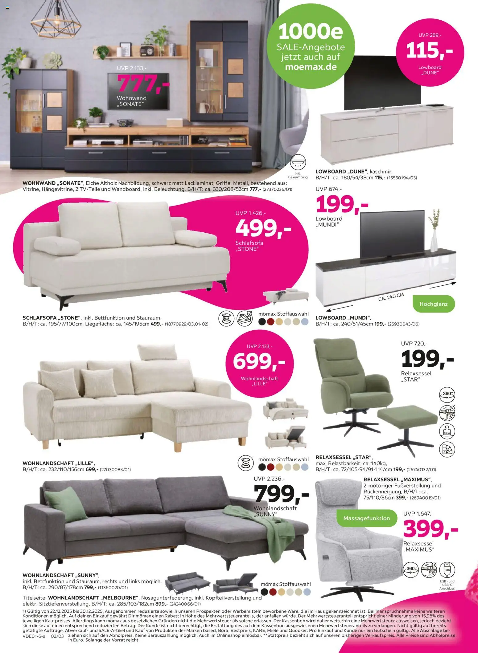 Mömax Prospekt 	 – gültig ab 20.12.2025 | Seite: 2 | Produkte: Miele, Schlafsofa, Relaxsessel, Wohnwand