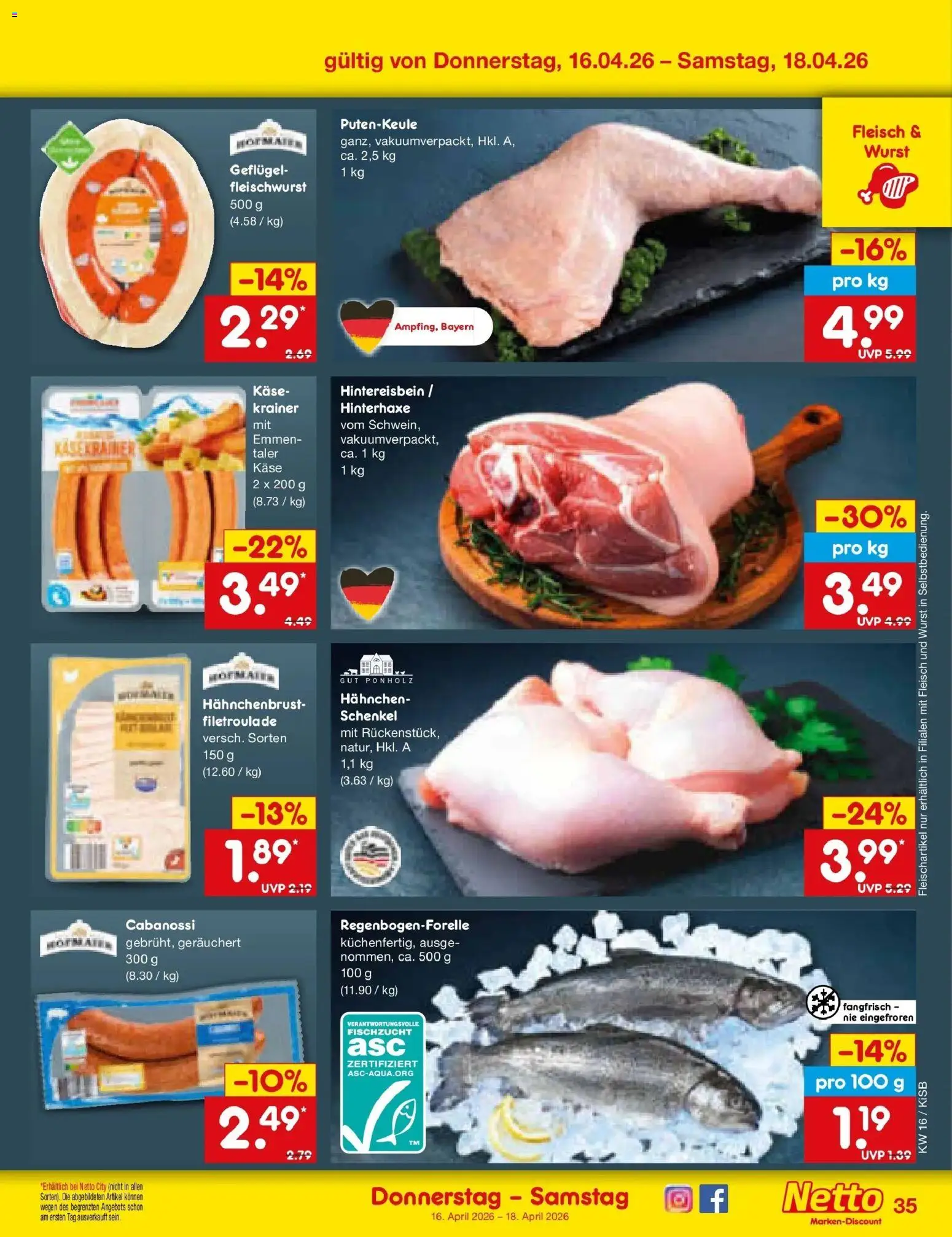 Netto Marken-Discount Prospekt Bad Friedrichshall	 – gültig ab 13.04.2026 | Seite: 53 | Produkte: Hahnchen, Käse, Wurst, Fleisch