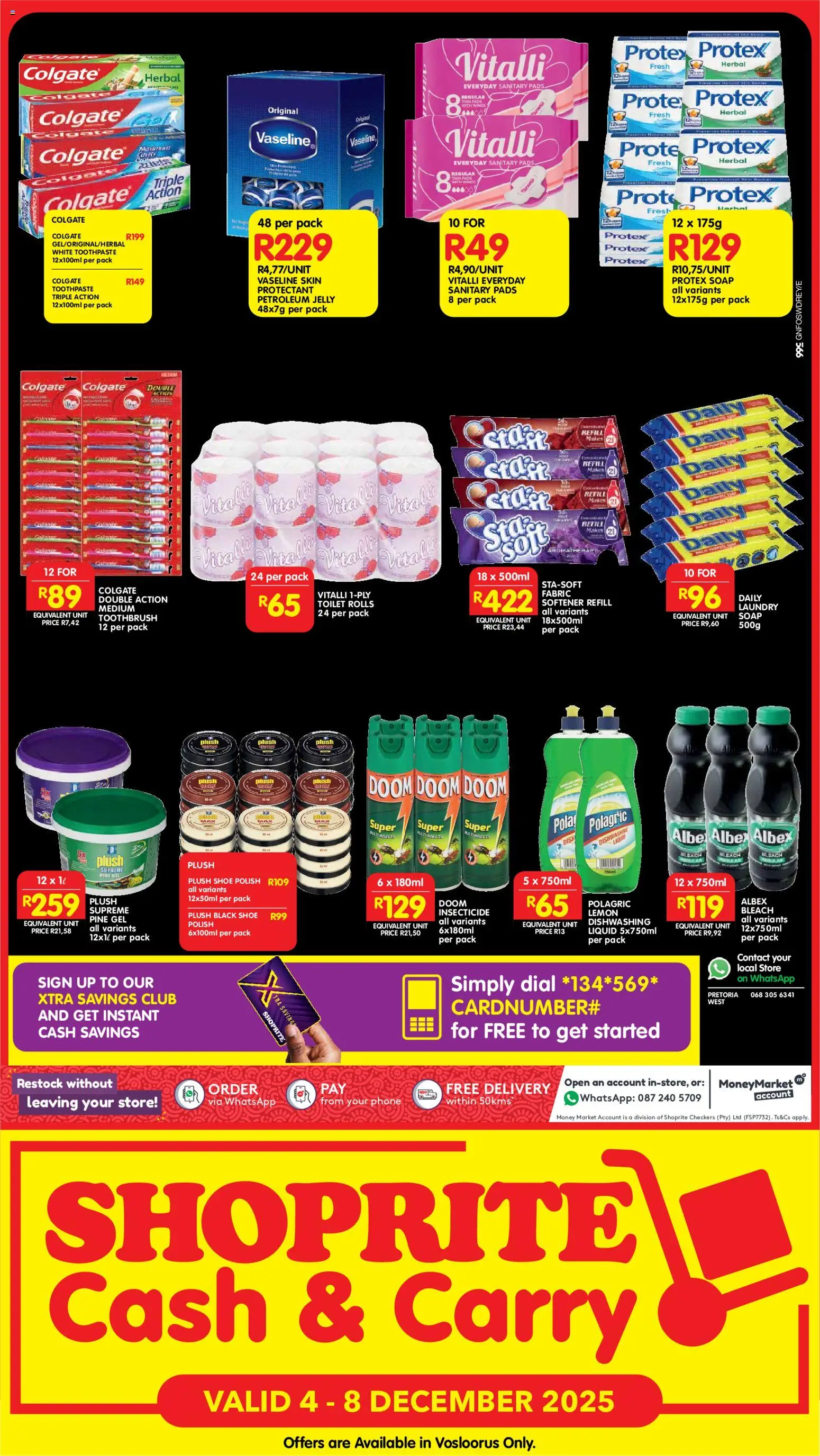New Shoprite catalogue – valid from 04.12.2025 | Page: 3 | Products: Pads, Bleach, Soap, Dishwashing liquid