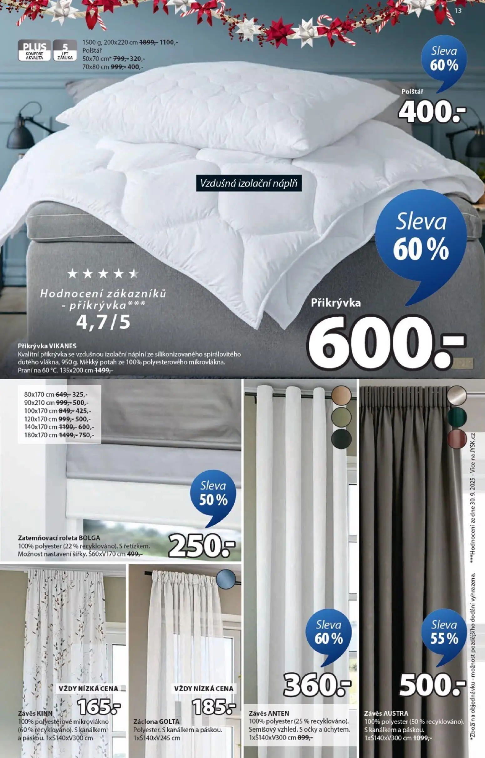JYSK leták od 24.11.2025 | Strana: 13 | Produkty: Závěs, Roleta, Polštář, Přikrývka
