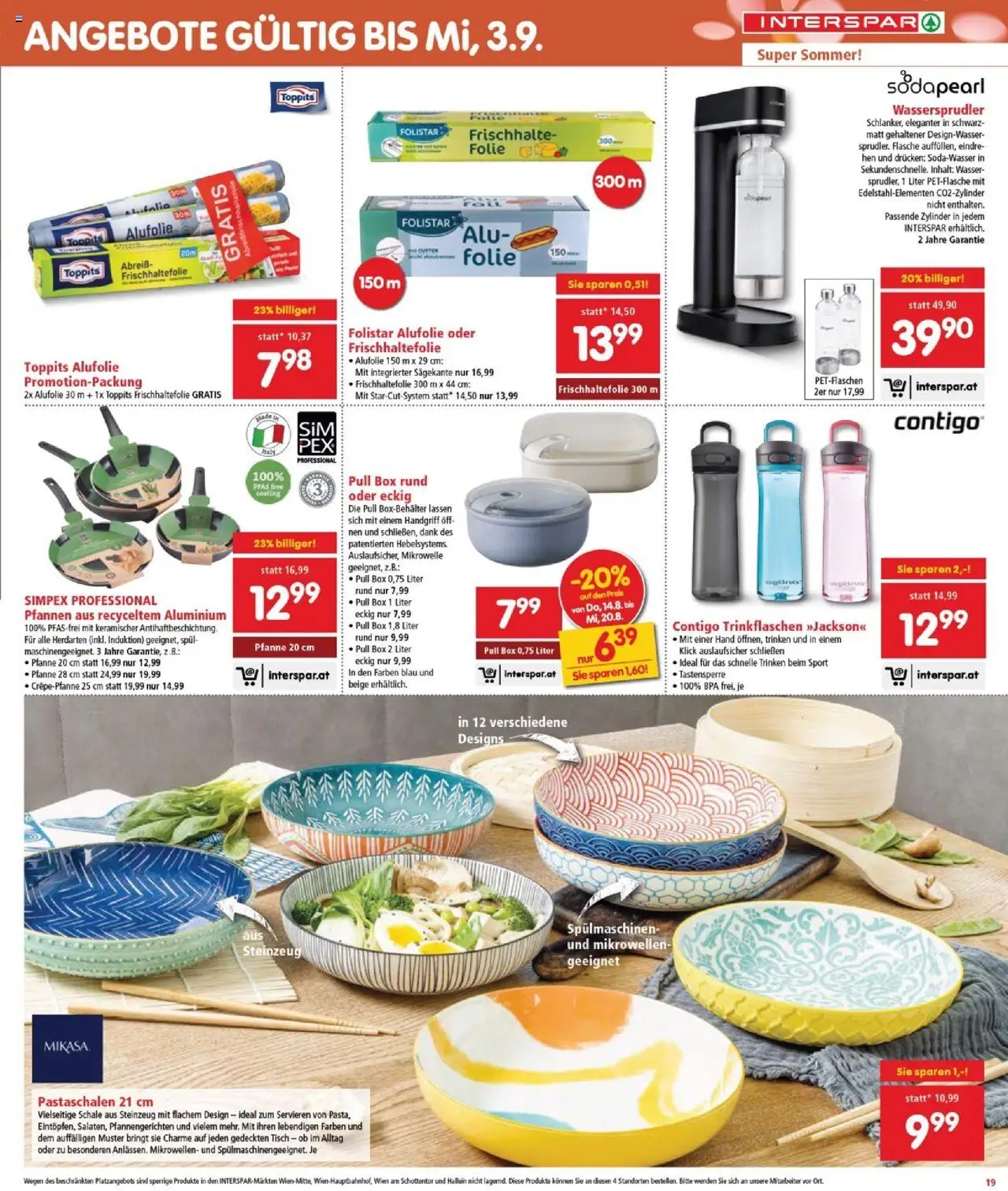 Interspar Flugblatt - Burgenland gültig ab 14.08.2025 | Seite: 19 | Produkte: Wasser, Cutter, Mikrowelle, Tisch