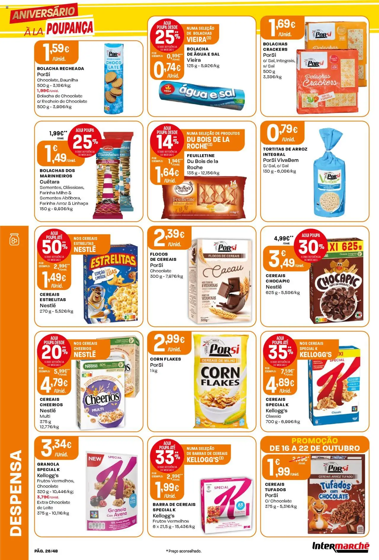 Intermarché folheto │ válido de 16.10.2025 | Página: 26 | Produtos: Agua, Chocolate, Arroz, Cereais