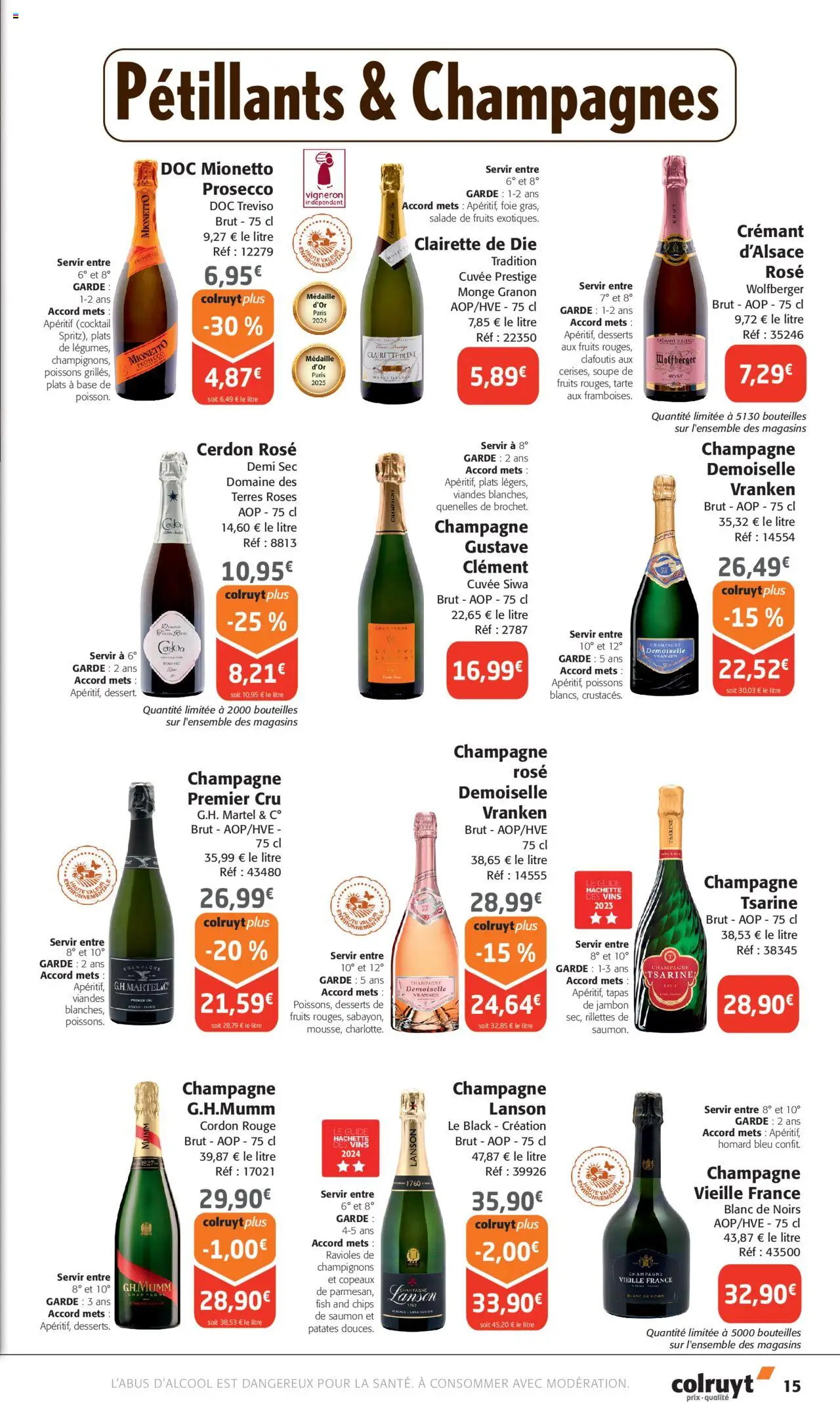  | Page: 15 | Produits: Salade, Clairette de die, Prosecco, Crémant d'alsace