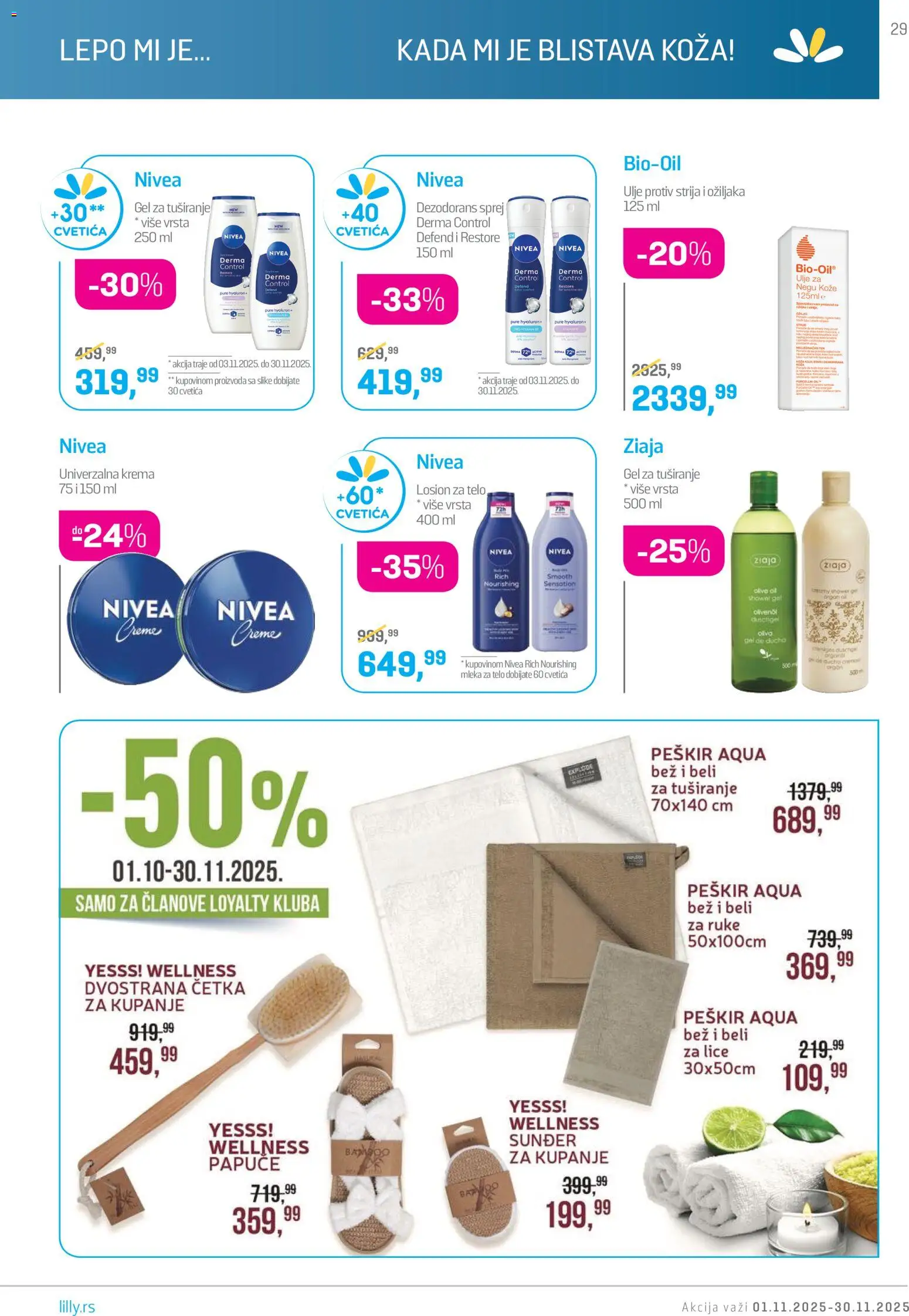 Lilly drogerie katalog - važi od 01.11.2025 | Strana: 29 | Proizvode: Papuče, Nivea, Četka, Krema