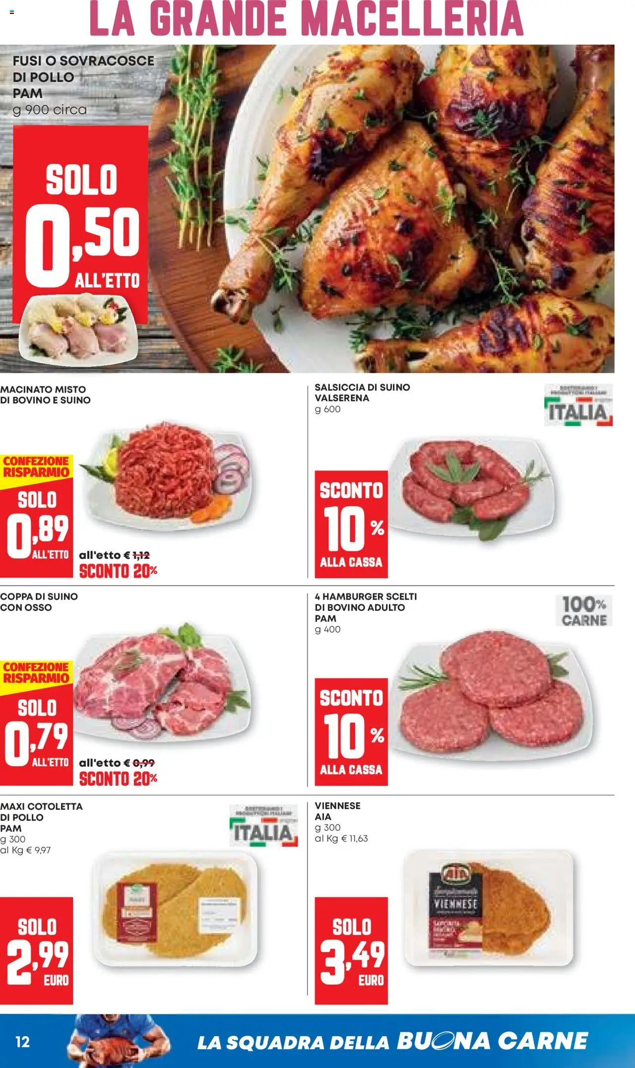 Volantino PAM del 21.08.2025 | Pagina: 12 | Prodotti: Bovino, Pollo, Suino, Salsiccia