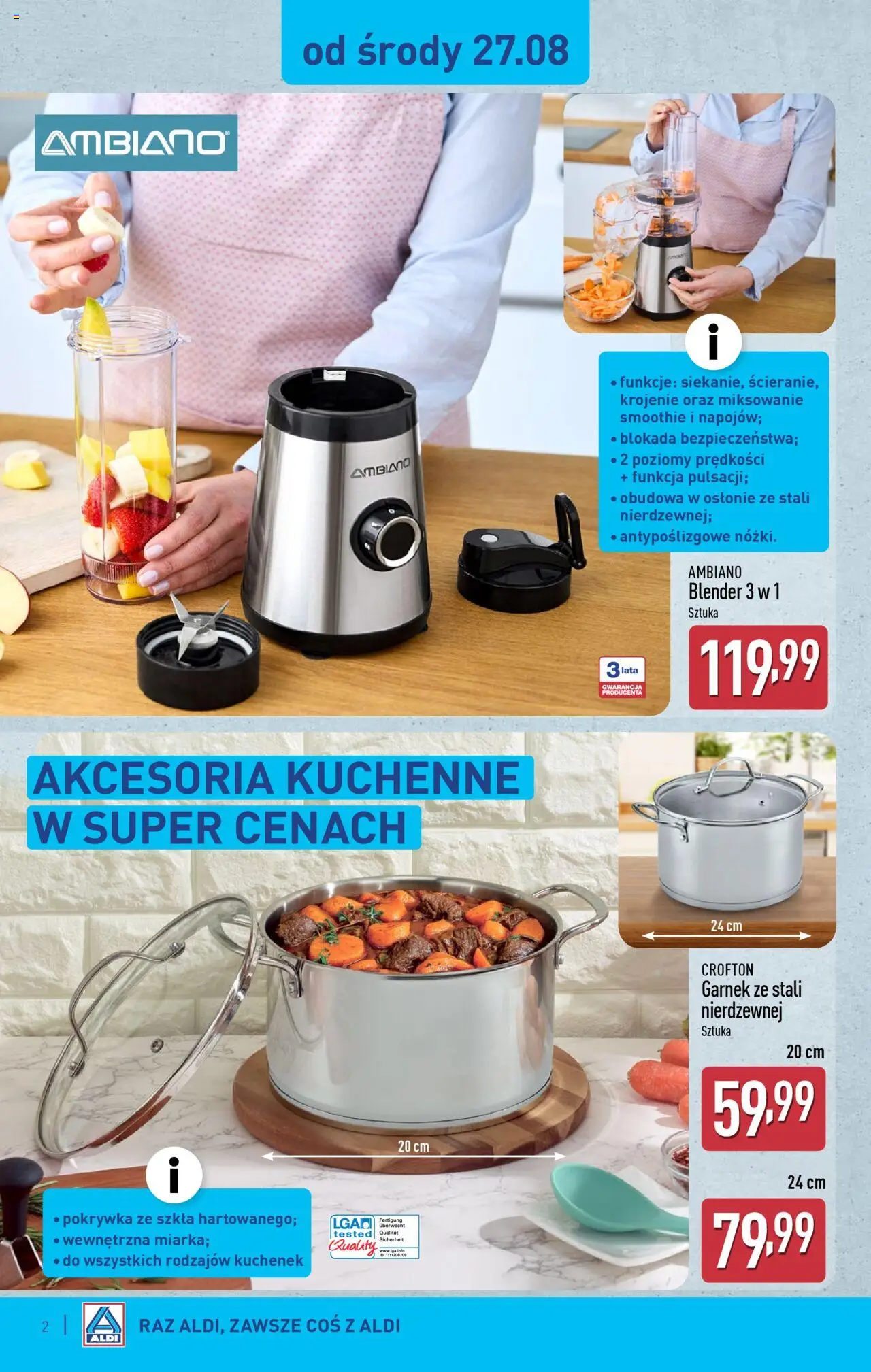 Aldi Gazetka - Hity od Środy i od Soboty od 27.08.2025 | Strona: 2 | Produkty: Smoothie, Garnek, Blender