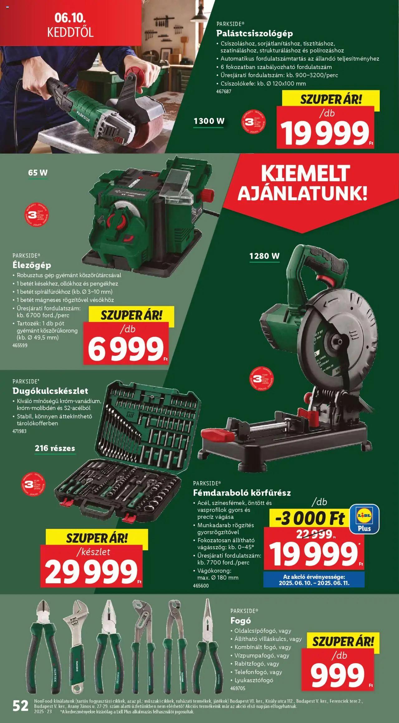 Lidl akciós ujság - amely érvényes a következő dátumtól: 05.06.2025 | Oldal: 52 | Termékek: Parkside, Telefon, Körfűrész, Játékok