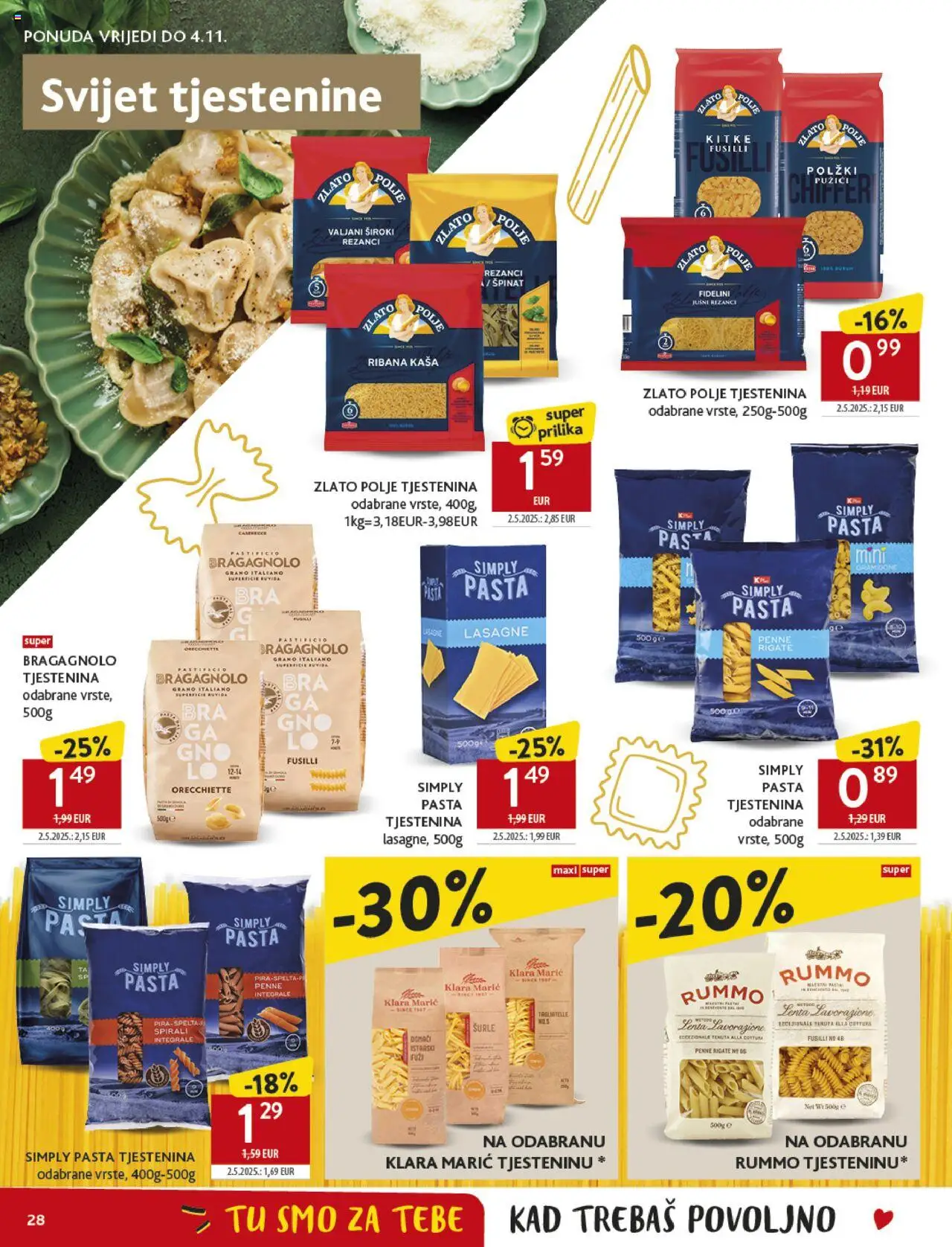 Konzum katalog | vrijedi od 22.10.2025 | Stranica: 28 | Proizvodi: Špinat, Lasagne, Rezanci, Pasta