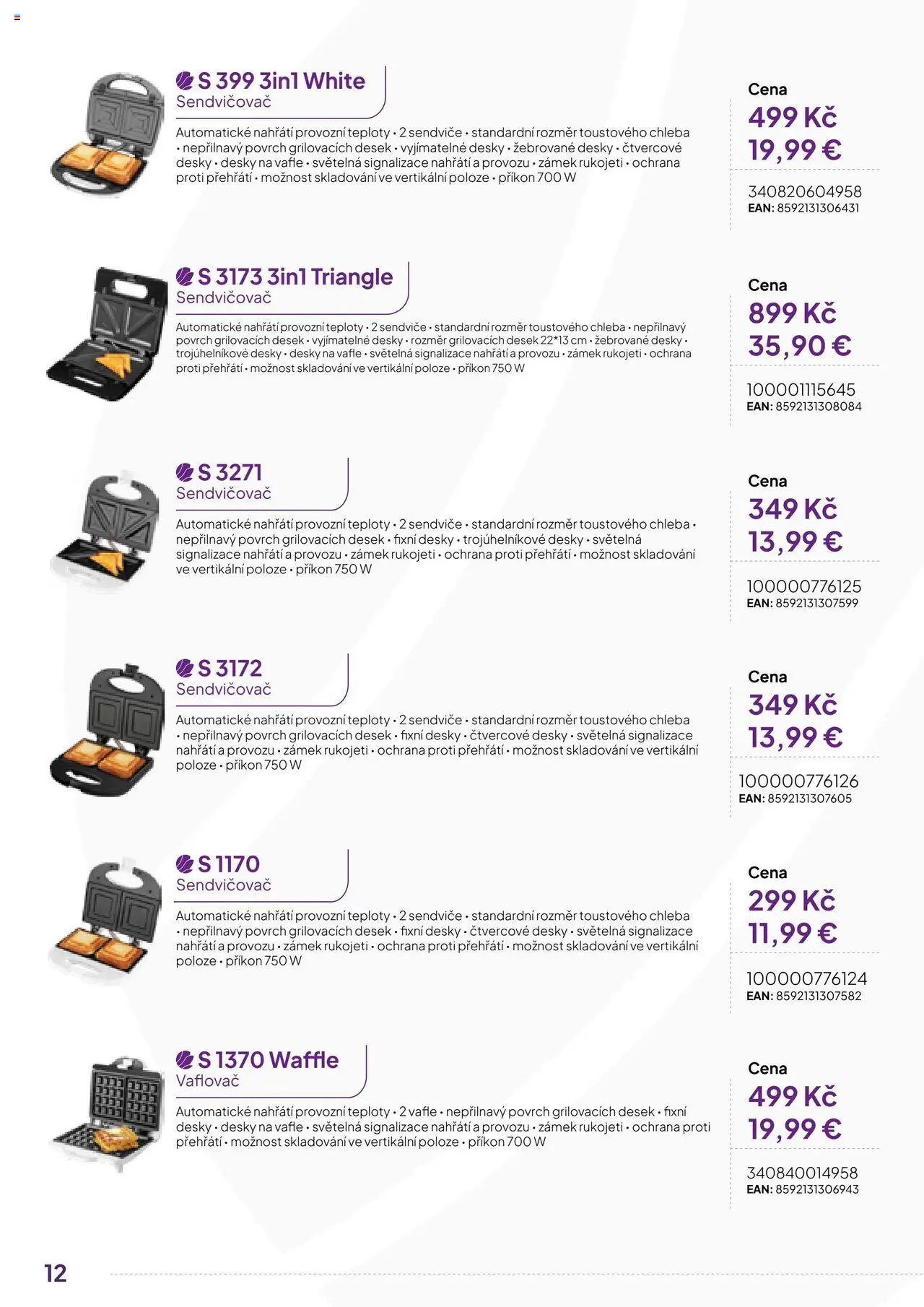 Expert elektro katalog - ECG - Malé domácí spotřebiče od 01.10.2024 | Strana: 12 | Produkty: Chleba, Vaflovač, Vafle, Sendvičovač