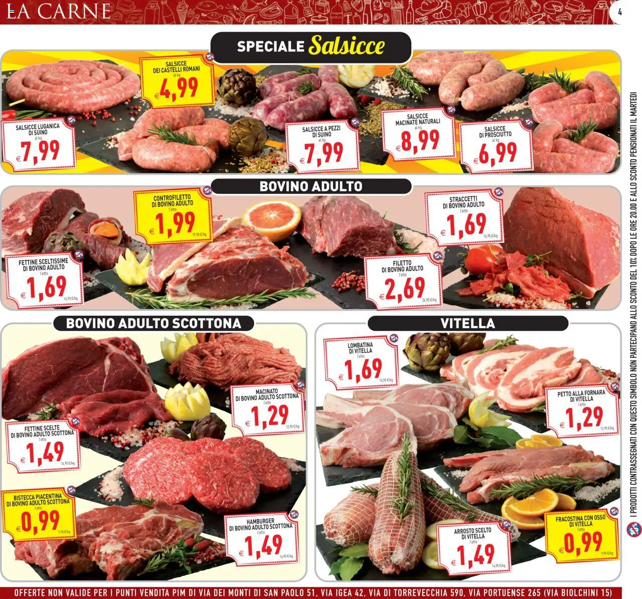 Volantino PIM Supermercati del 06.08.2025 | Pagina: 4 | Prodotti: Bovino, Suino, Prosciutto, Macinato