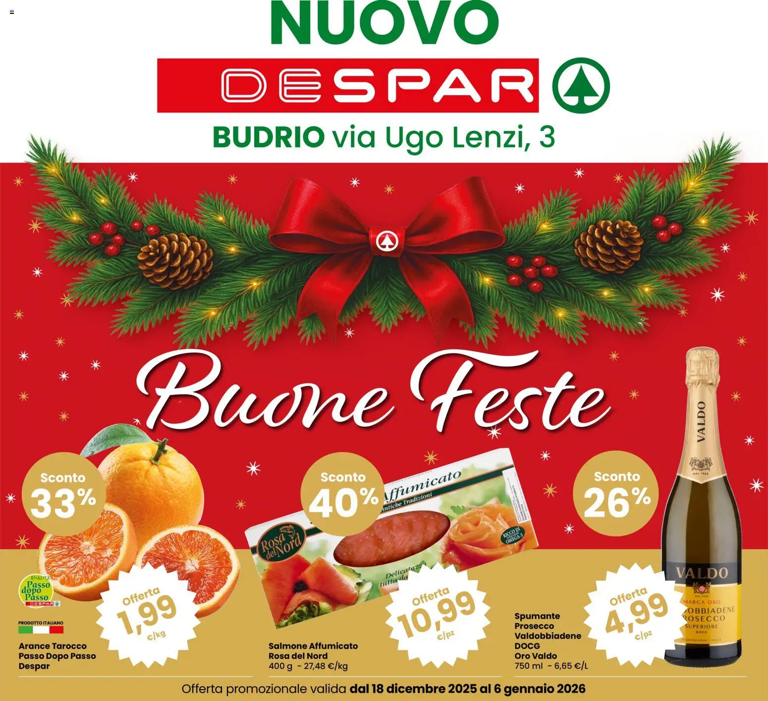 Volantino Despar del 18.12.2025 | Pagina: 1 | Prodotti: Salmone affumicato, Salmone, Prosecco, Spumante
