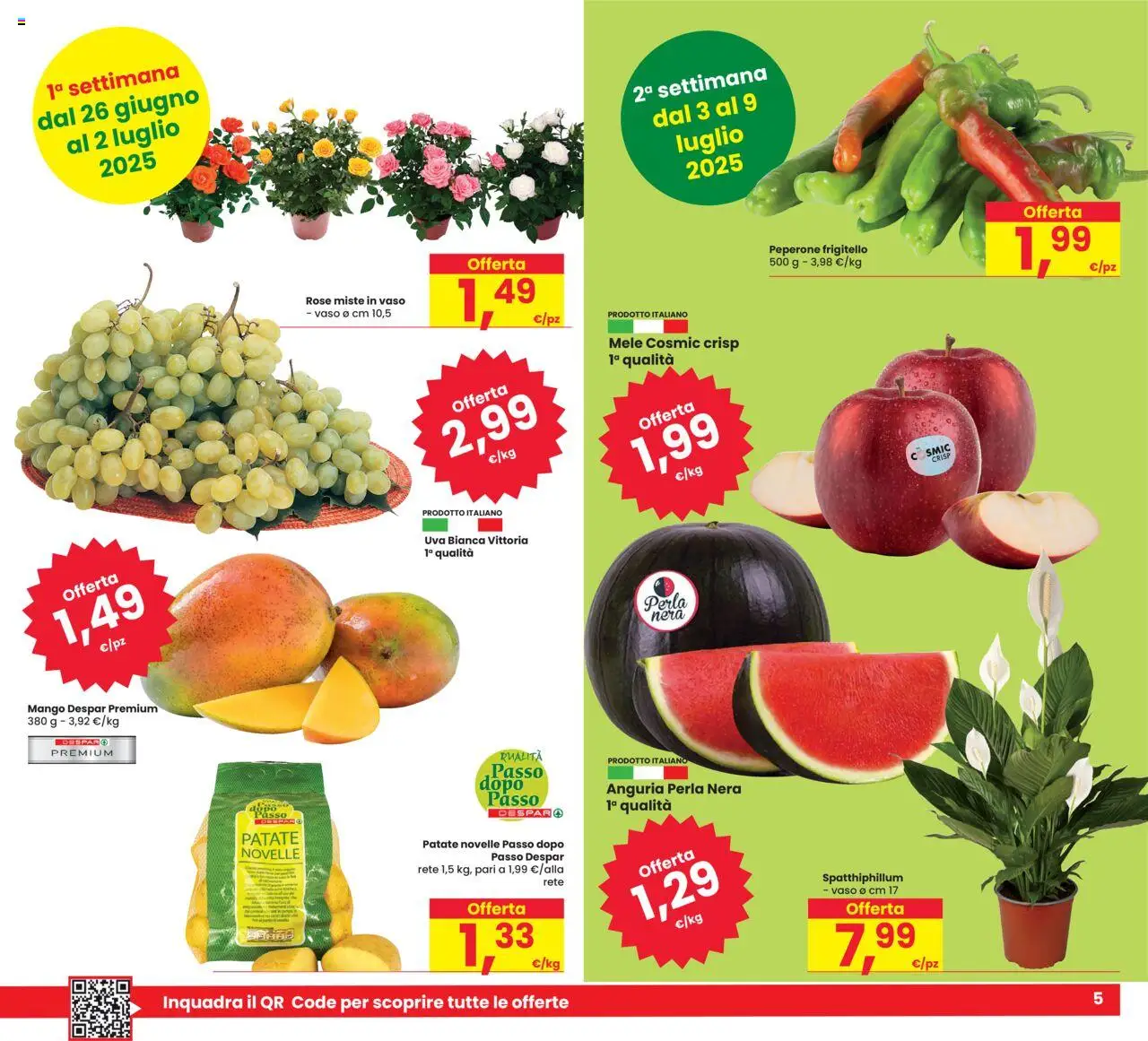 Volantino Eurospar del 26.06.2025 | Pagina: 5 | Prodotti: Mele, Mango, Anguria, Uva