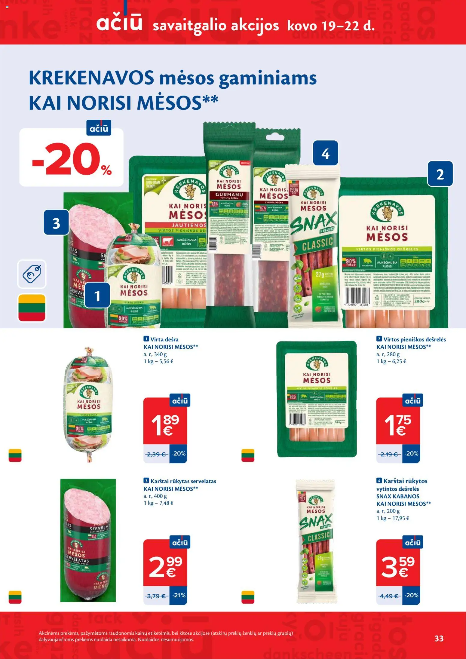 MAXIMA akcijos nuo 17.03.2026 | Puslapis: 33 | Prekių: Jautienos, Dešrelės, Dešra