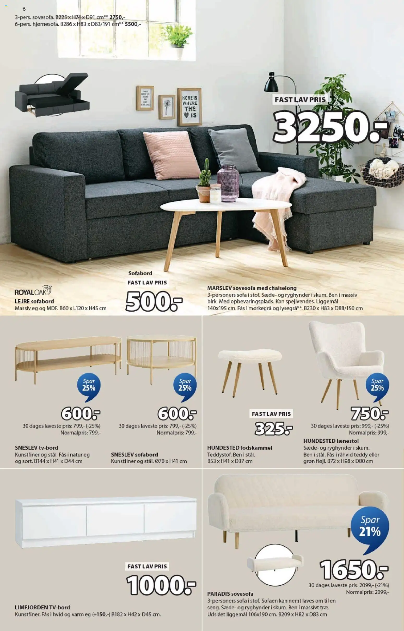 JYSK tilbudsavis – gyldig fra 27.02.2026 | Side: 6 | Produkter: Sofabord, Sofa, Lænestol, Fodskammel