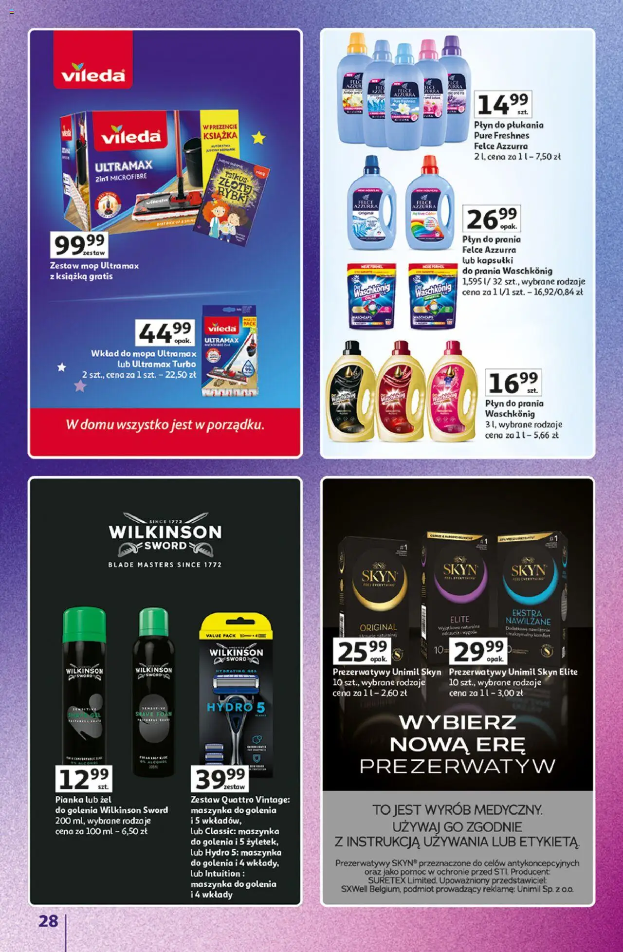 Auchan Gazetka - Znane Marki Duży Wybór Hipermarket od 12.06.2025 | Strona: 28 | Produkty: Prezerwatywy, Maszynka do golenia, Vileda, Detergent