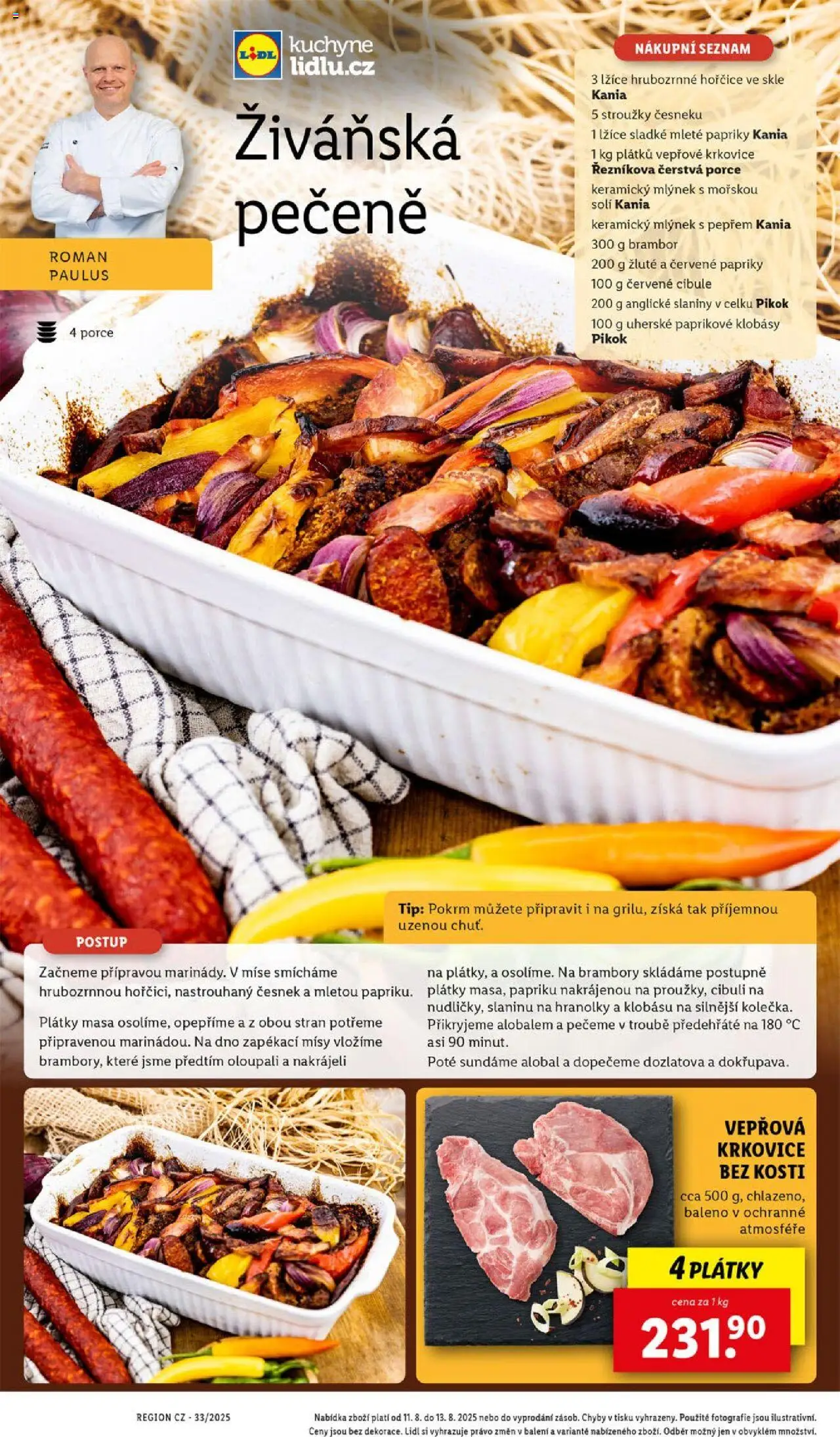 Lidl leták od 11.08.2025 | Strana: 41 | Produkty: Hranolky, Vepřová krkovice bez kosti, Paprika, Hořčice