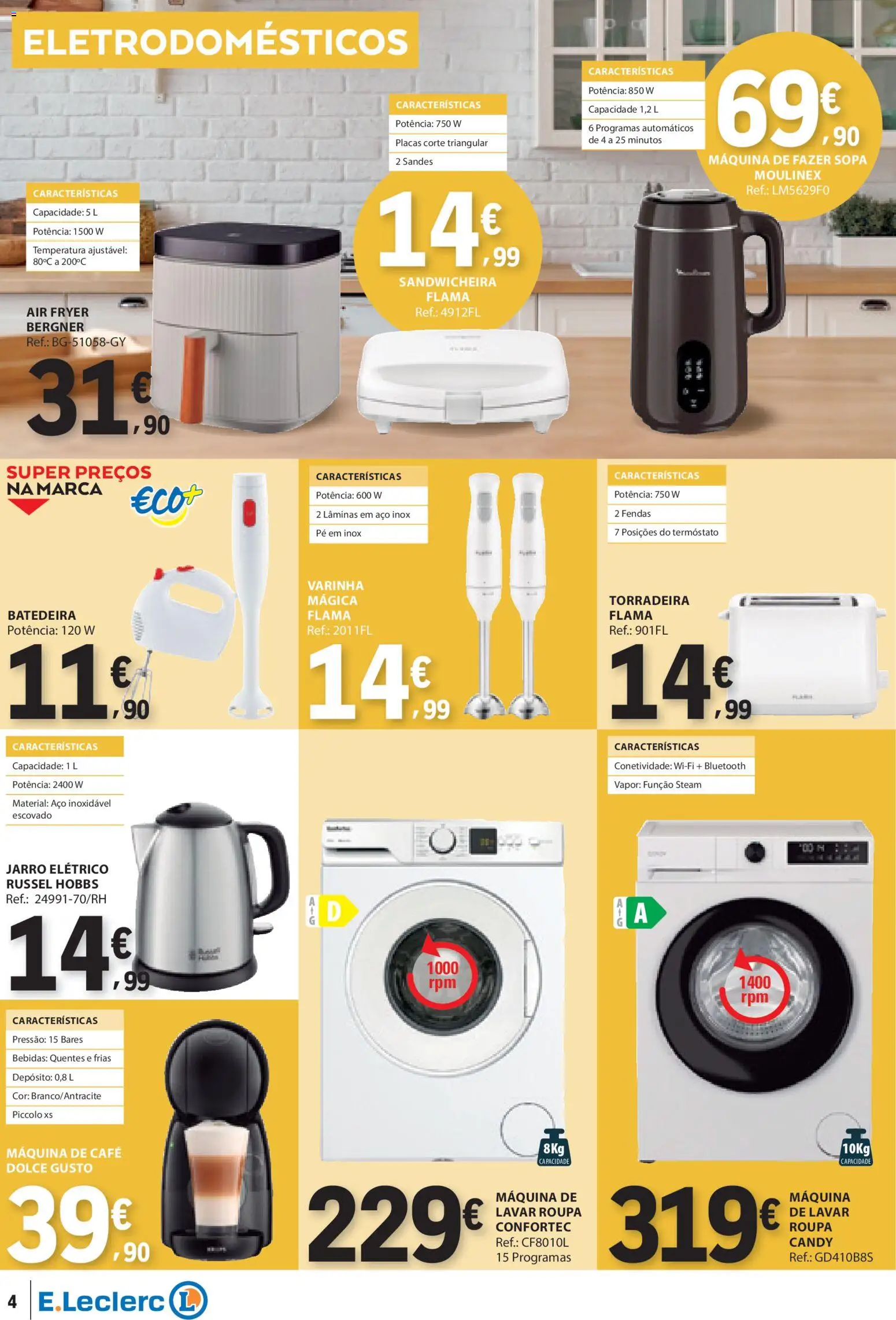 E.Leclerc Não Alimentar │ válido de 12.02.2026 | Página: 4 | Produtos: Air fryer, Batedeira, Torradeira, Café