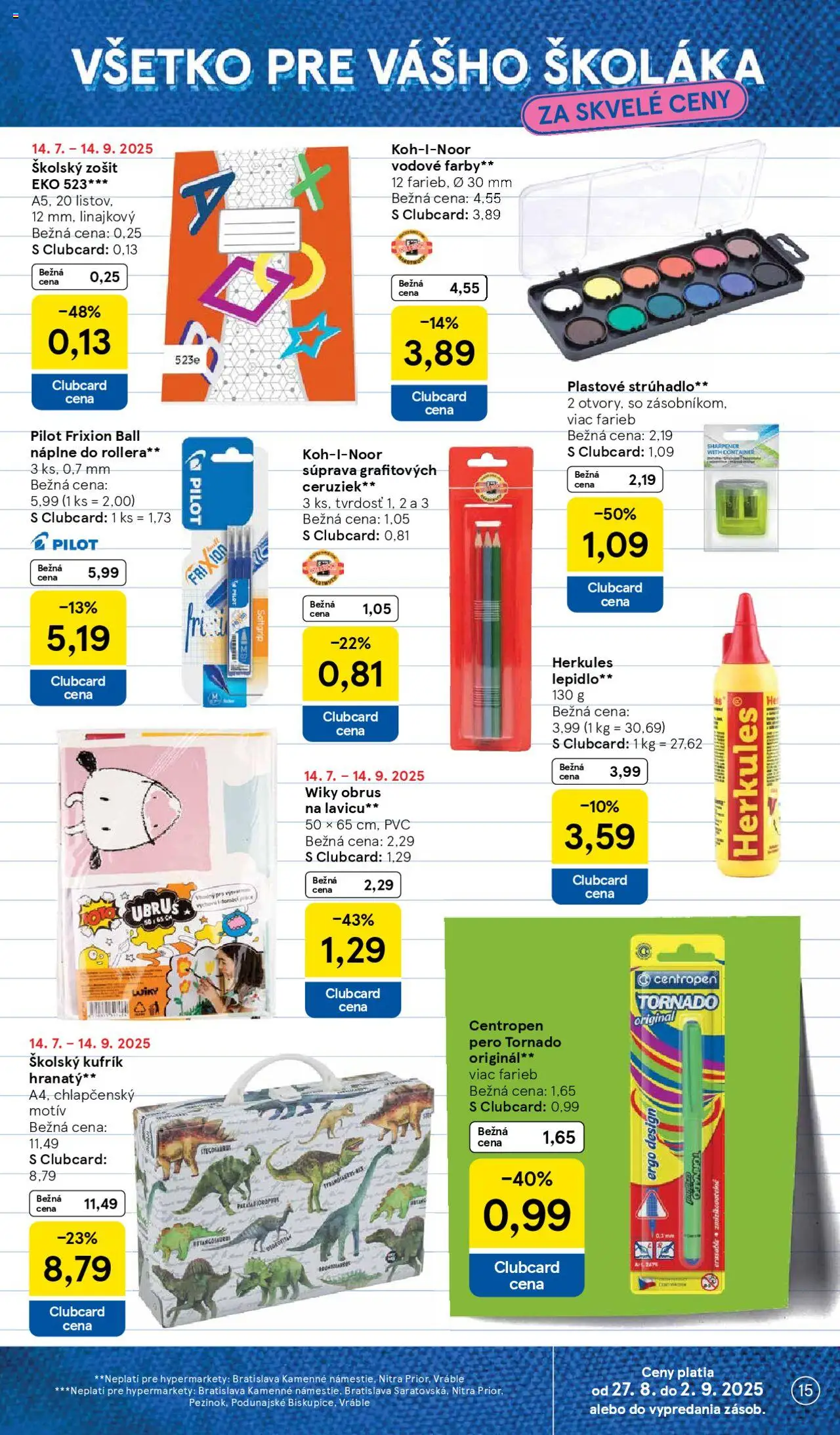 Tesco Hypermarket - leták │ platný od 27.08.2025 | Strana: 15 | Produkty: Strúhadlo, Zošit, Pero, Notebook