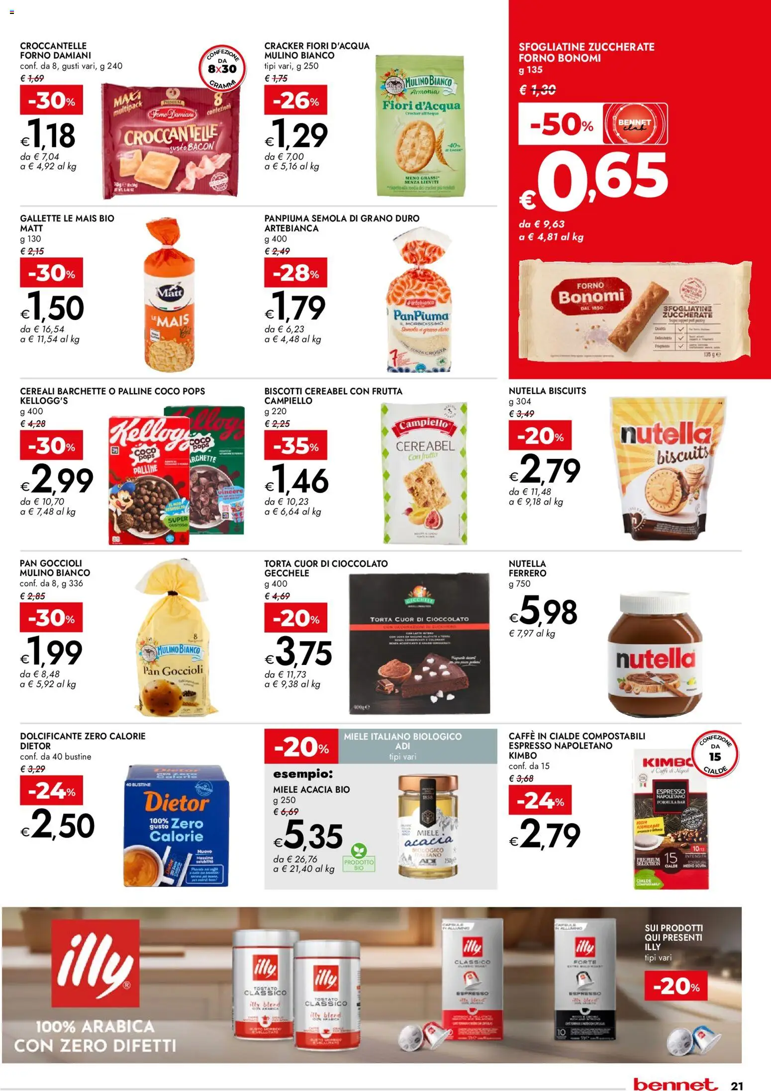 Volantino bennet del 23.04.2026 | Pagina: 21 | Prodotti: Dolcificante, Cereali, Nutella, Miele