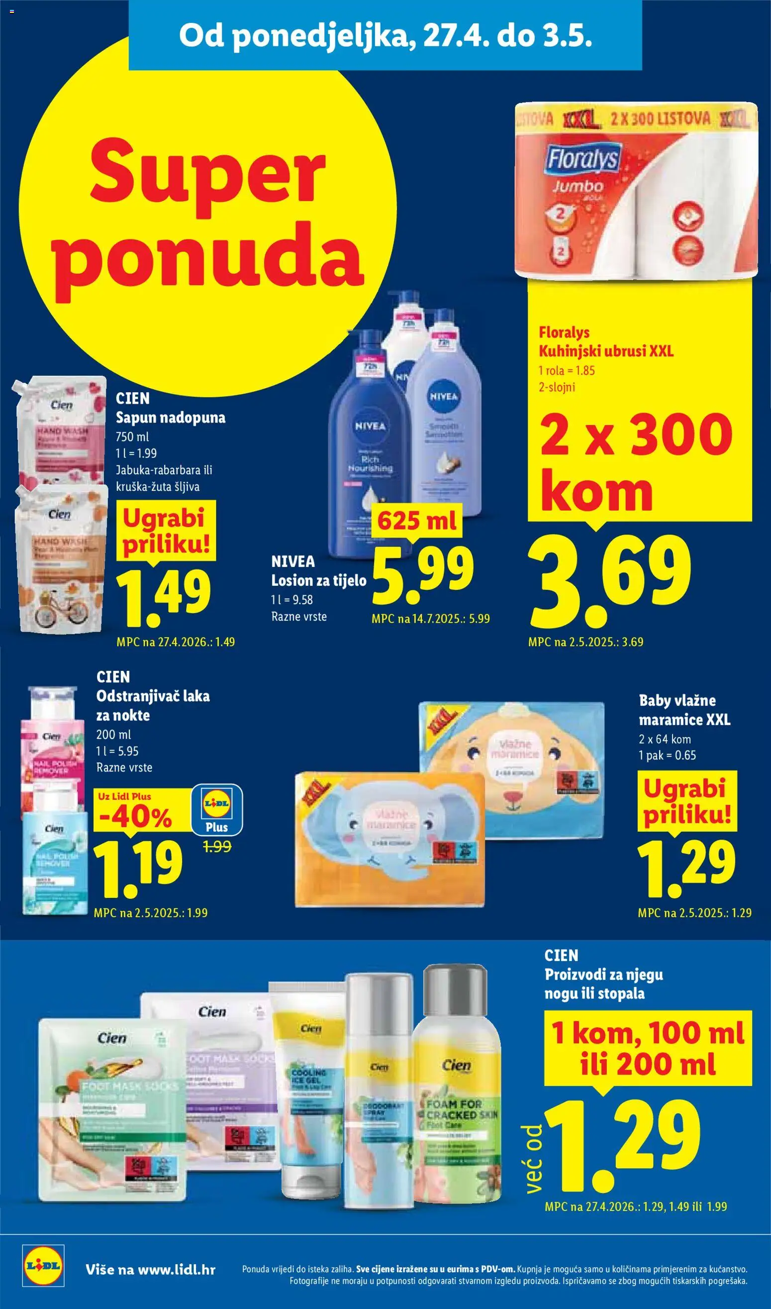 Lidl katalog | vrijedi od 27.04.2026 | Stranica: 24 | Proizvodi: Odstranjivač laka za nokte, Vlažne maramice, Sapun, Nivea
