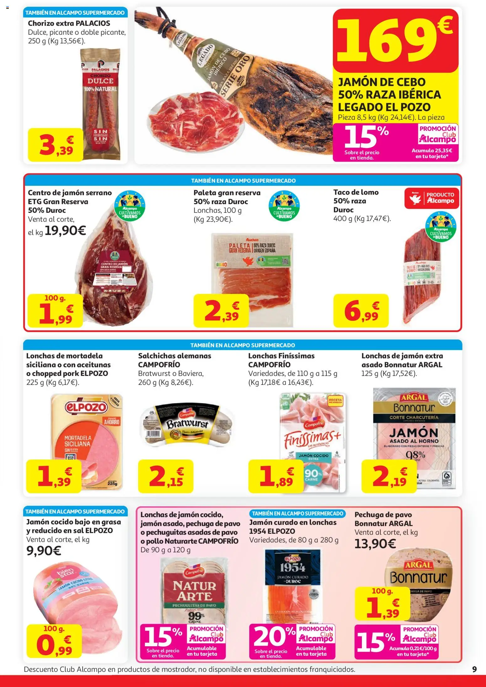 Alcampo HG Unico │ válido desde el 21.04.2026 | Página: 9 | Productos: Jamón serrano, Jamón, Jamón cocido, Mortadela
