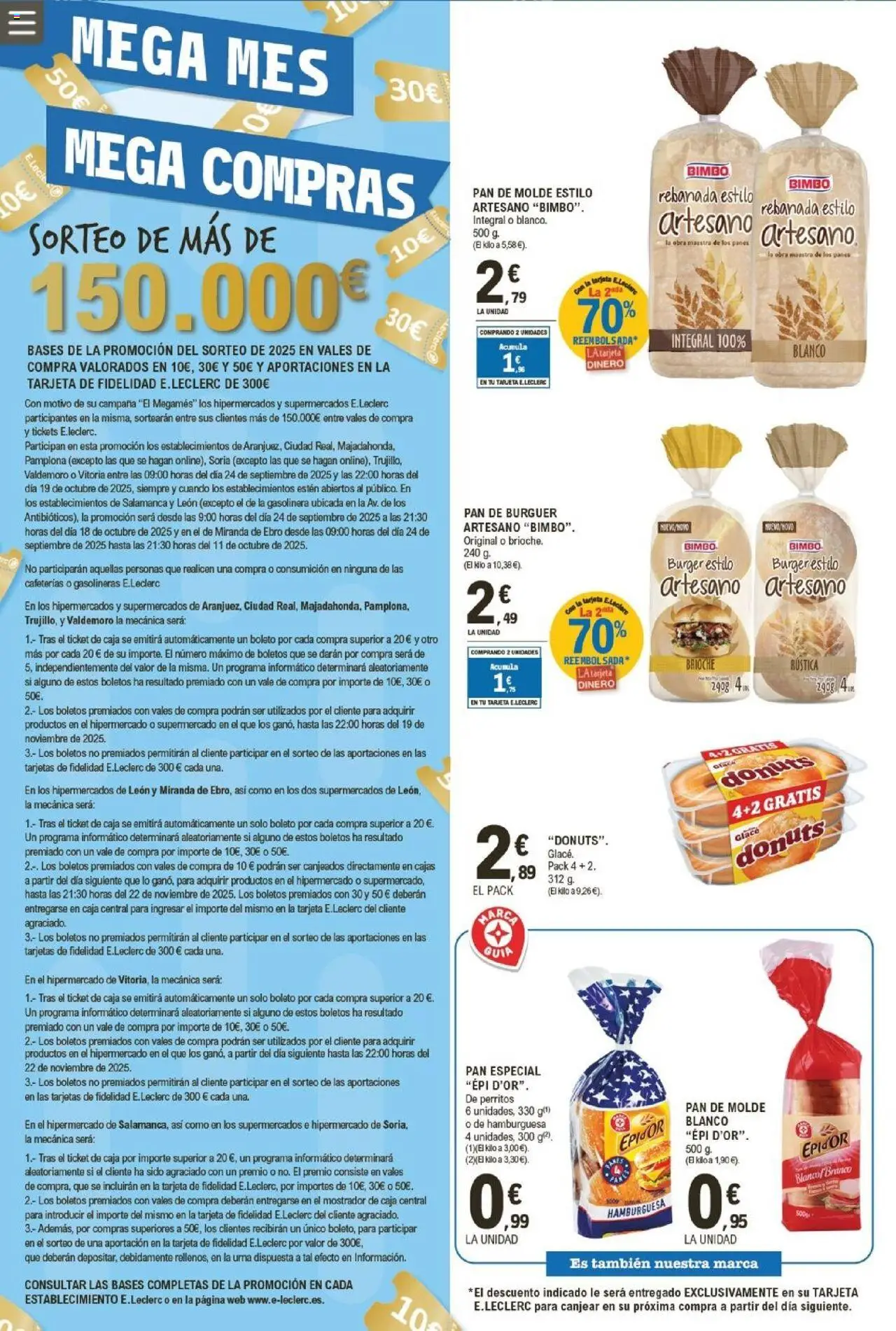 E.Leclerc folleto │ válido desde el 24.09.2025 | Página: 2 | Productos: Pan de molde, Σοκολατούχο γάλα, Donuts, Caja