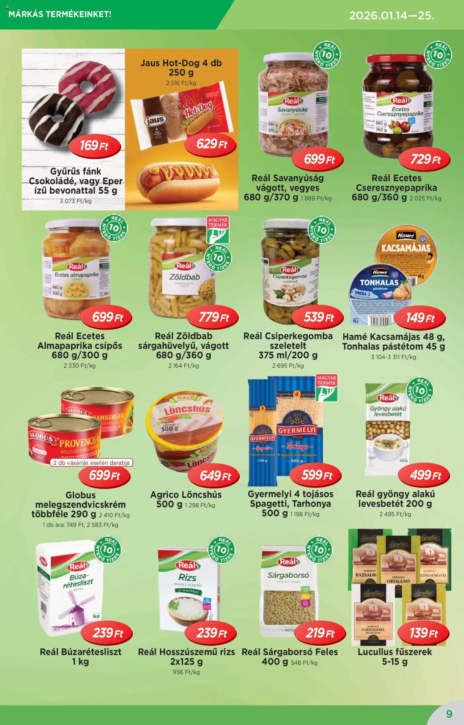 Reál akciós ujság - amely érvényes a következő dátumtól: 14.01.2026 | Oldal: 9 | Termékek: Löncshús, Fűszerek, Pástétom, Oregánó