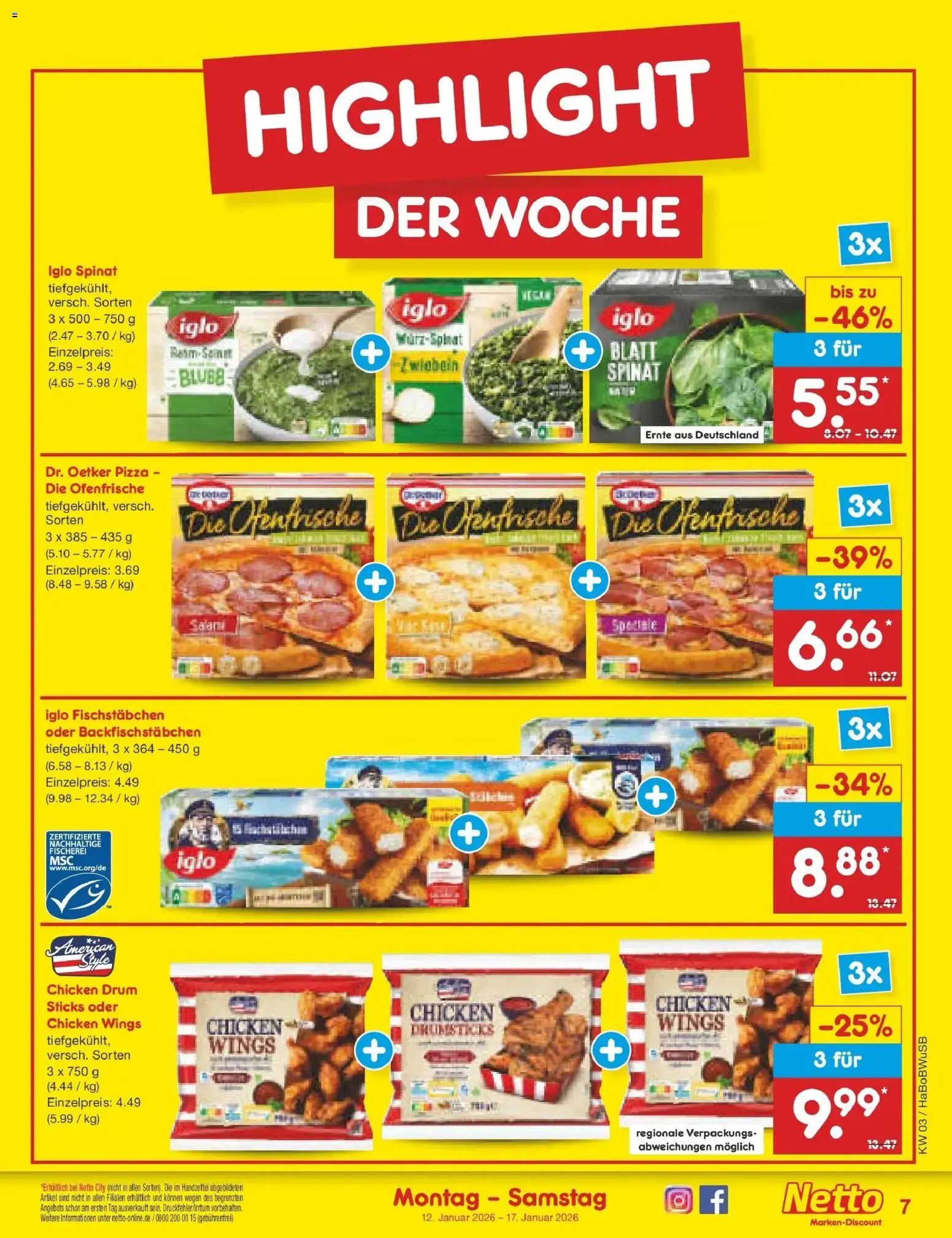 Netto Marken-Discount prospekt Stemwede-Dielingen	 – gültig ab 12.01.2026 | Seite: 7 | Produkte: Ofenfrische, Zwiebeln, Fischstabchen, Pizza