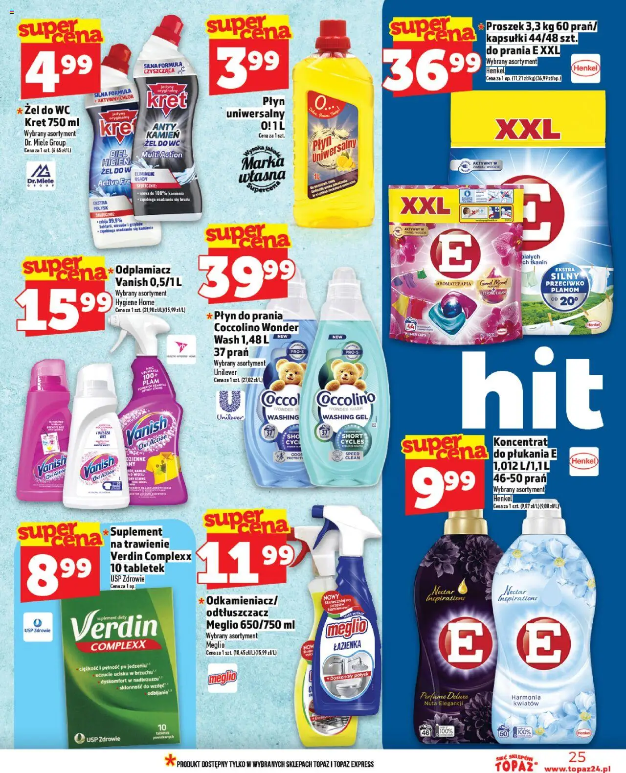 Topaz Gazetka od 07.08.2025 | Strona: 25 | Produkty: Meglio, Vanish, Płyn do prania coccolino, Coccolino