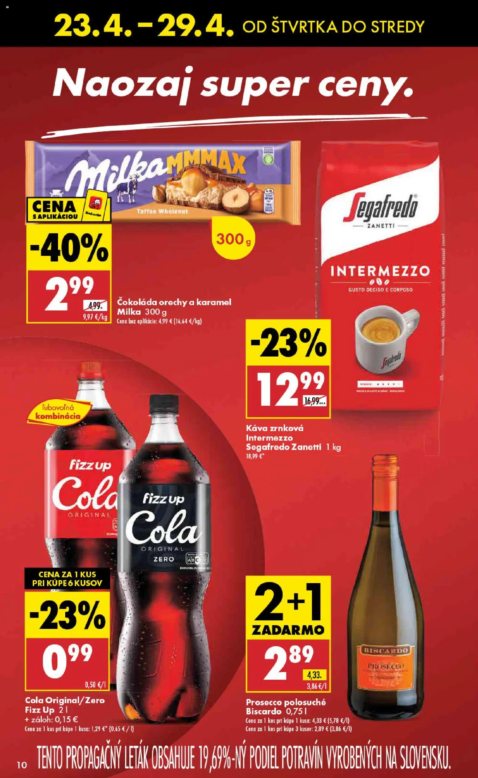 Nové Biedronka akcie – leták je platný od 23.04.2026 | Strana: 10 | Produkty: Káva, Prosecco, Čokoláda, Orechy