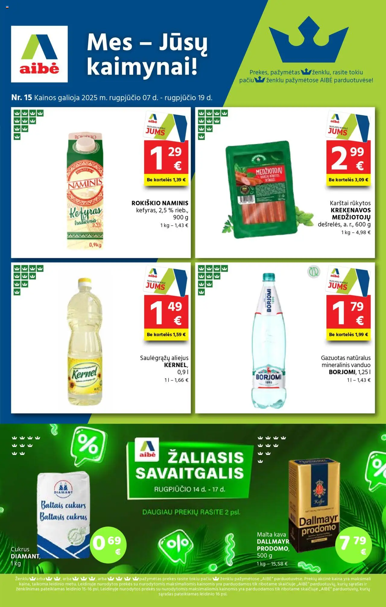 AIBE leidinys│galioja nuo 07.08.2025 | Puslapis: 1 | Prekių: Aliejus, Kava, Cukrus, Mineralinis vanduo