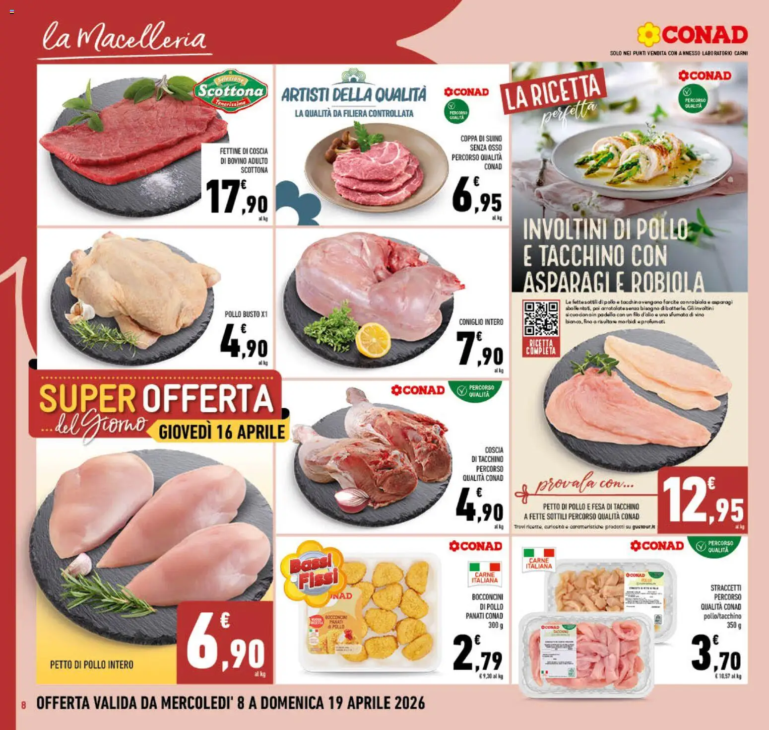 Volantino Conad del 08.04.2026 | Pagina: 8 | Prodotti: Bovino, Petto di Pollo, Vino, Padella