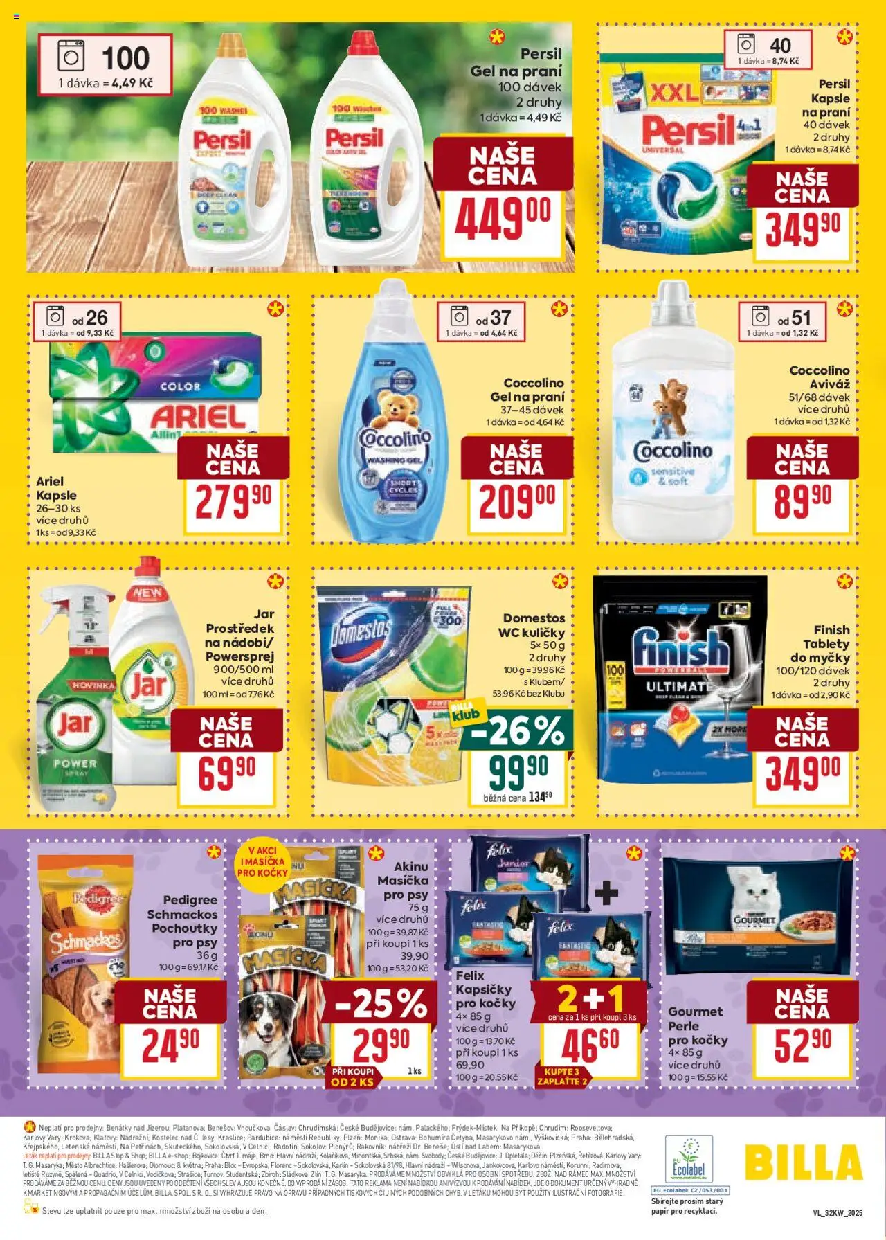Billa Velký leták od 06.08.2025 | Strana: 25 | Produkty: Persil gel, Kapsle, Pedigree, Domestos