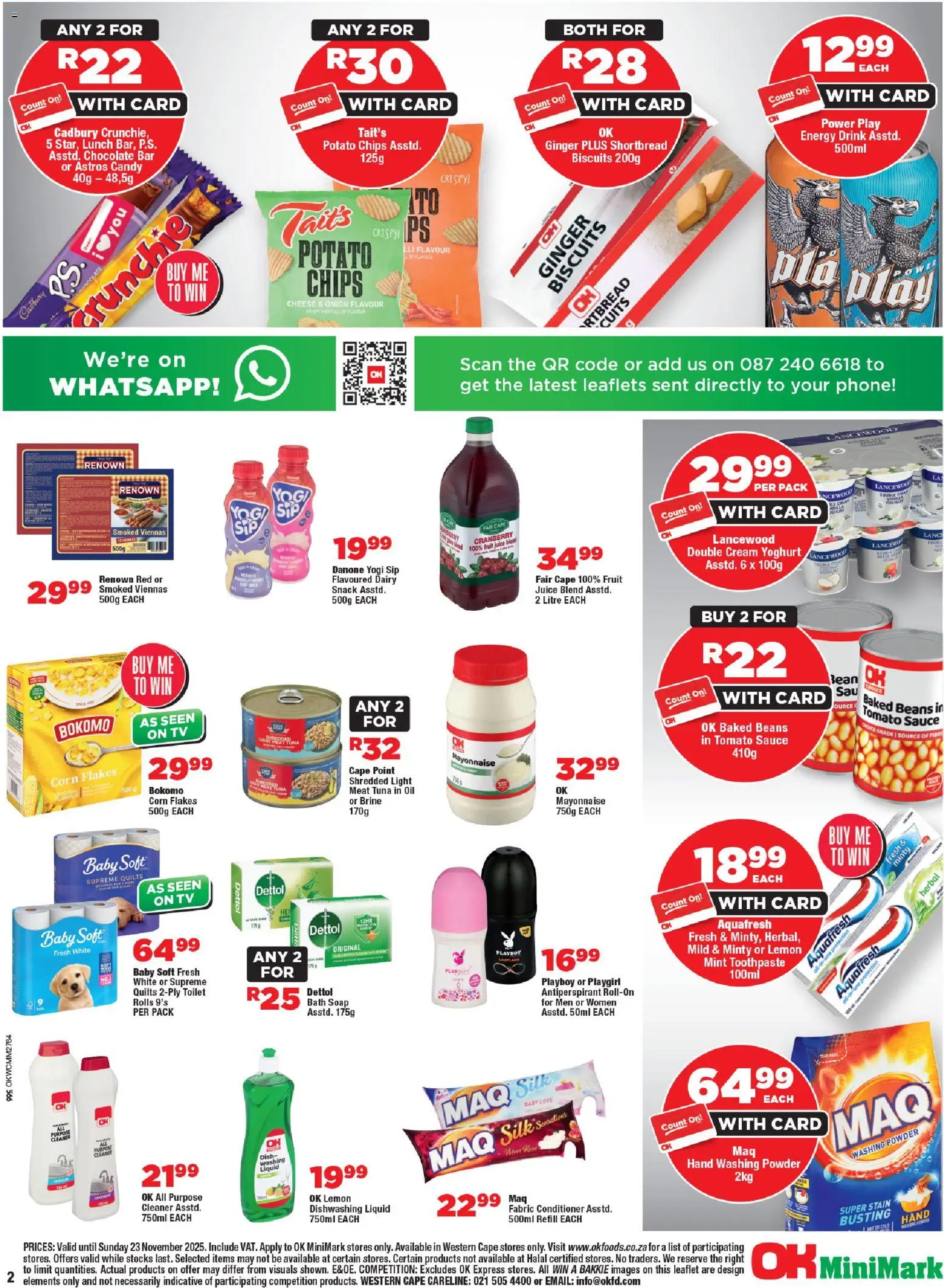 New OK Foods catalogue – valid from 12.11.2025 | Page: 2 | Products: Biscuits, Chips, Flakes, Dishwashing liquid